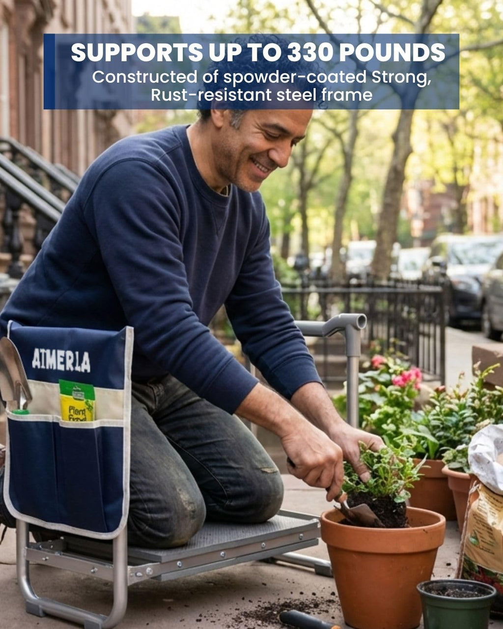 Foldable Garden Kneeler Seat Heavy Duty [Upgraded Widened Thick Kneeling Pad] Garden Stool with Large Garden Tool Bags