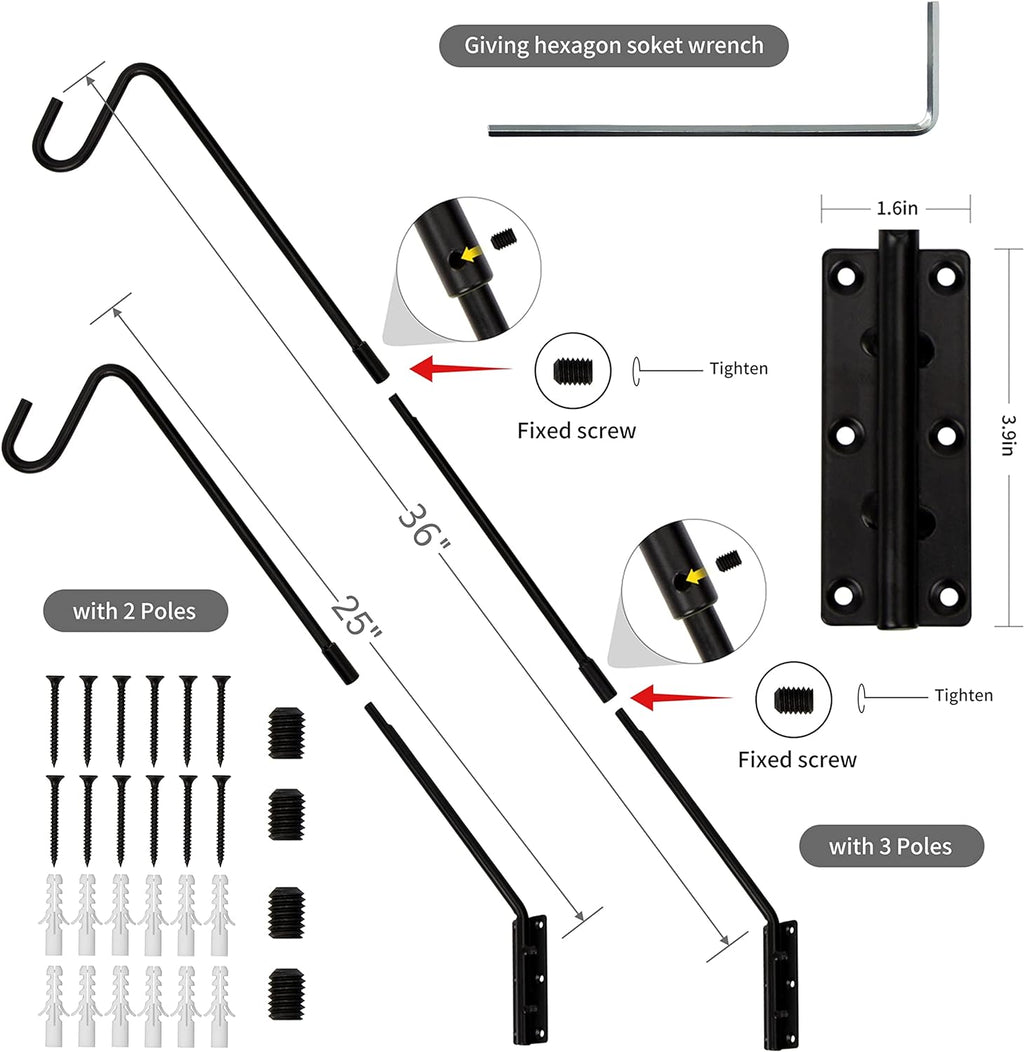 Juegoal 2 Pack Heavy Duty Deck Hook, 25 Inch or 36 Inch Wall Mounted Extended Reach Deck Hook Wall Pole Plant Bracket