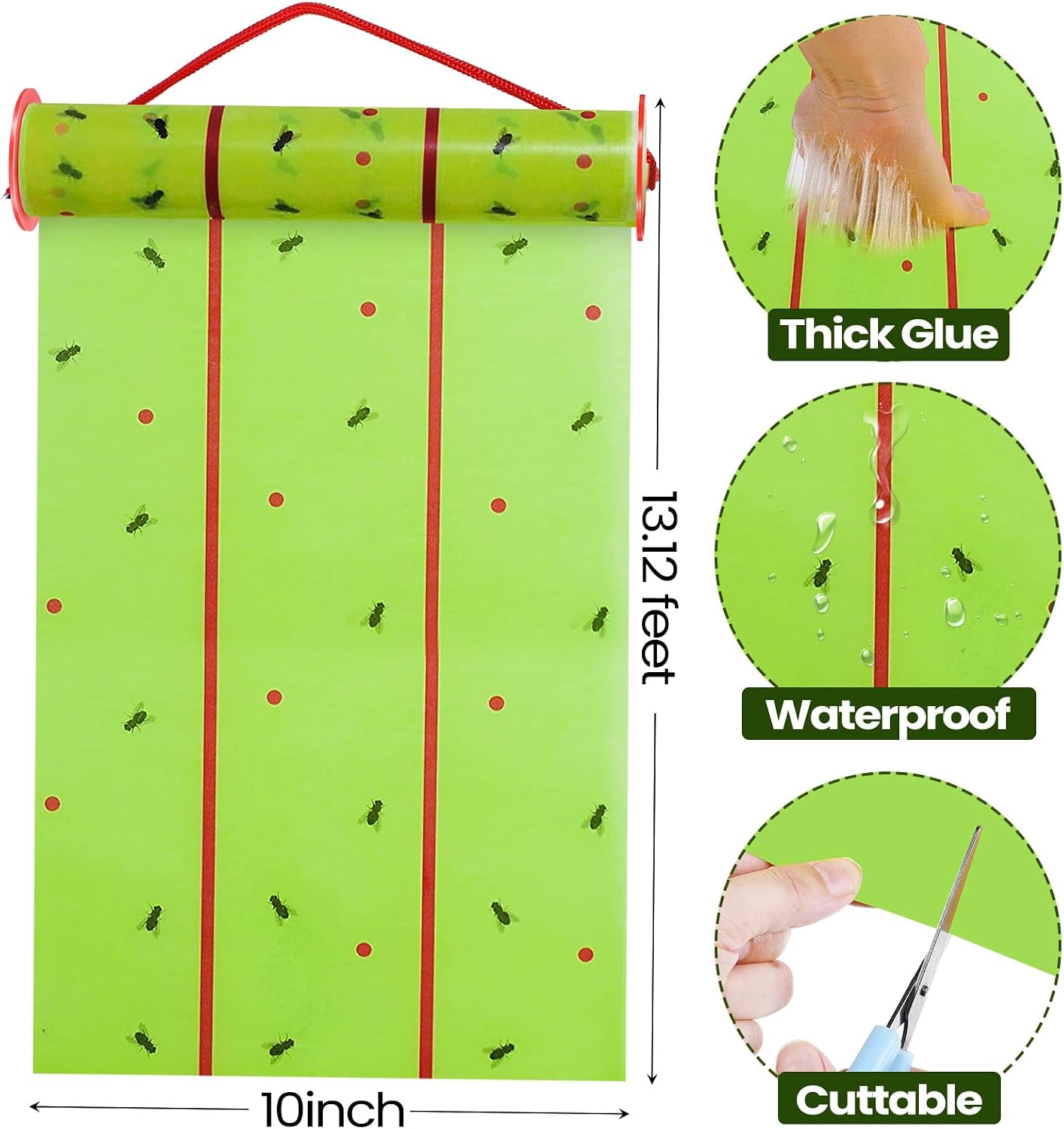Qualirey 12 Rolls Fly Traps 157ft Fluorescent Green Hanging Sticky | Adhesive Fly Paper for Outdoor Indoor, Catches