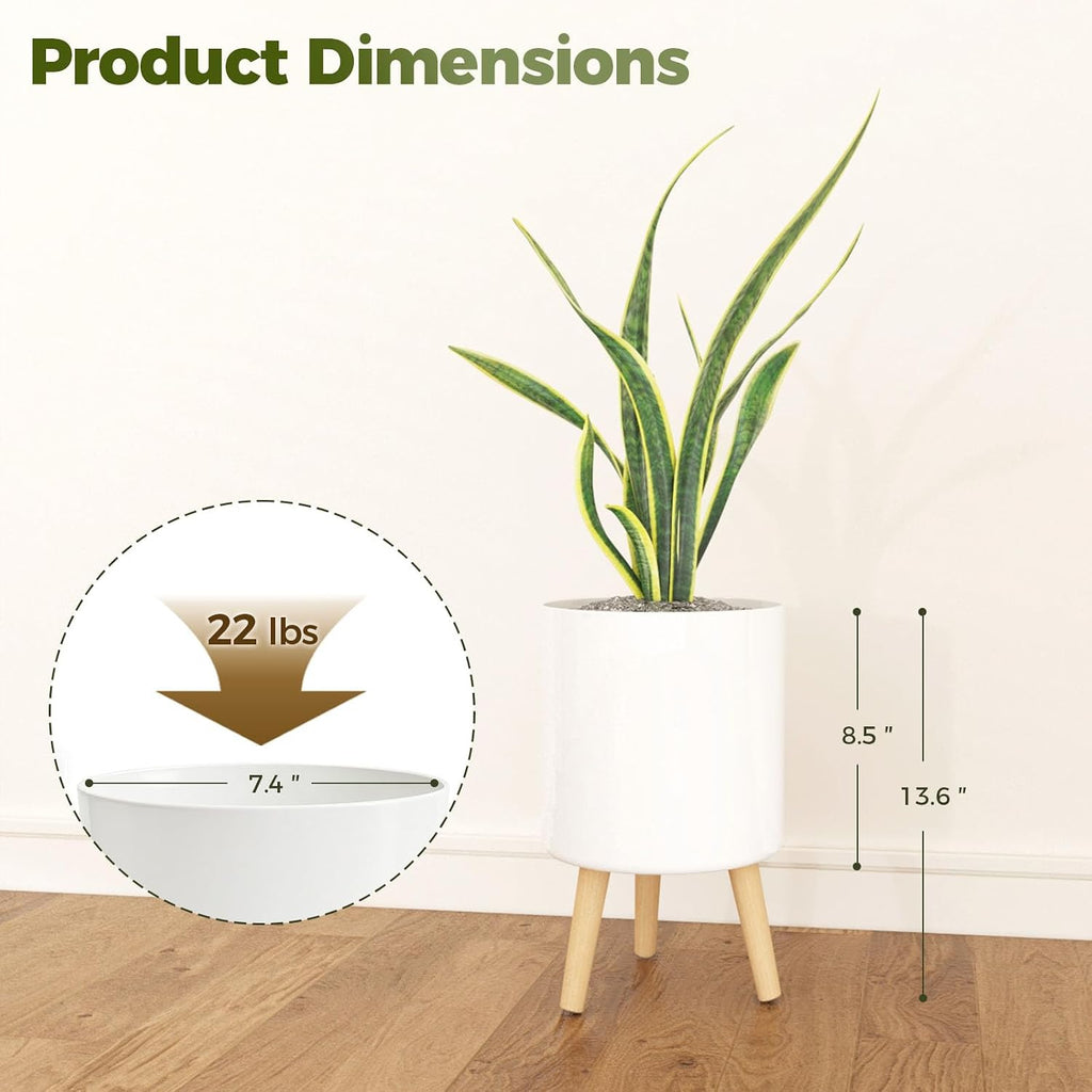 Bamworld Self Watering Pots for Indoor Plants with Water Level Indicator | 8 inch Plant Pot Plastic Planter with Wooden