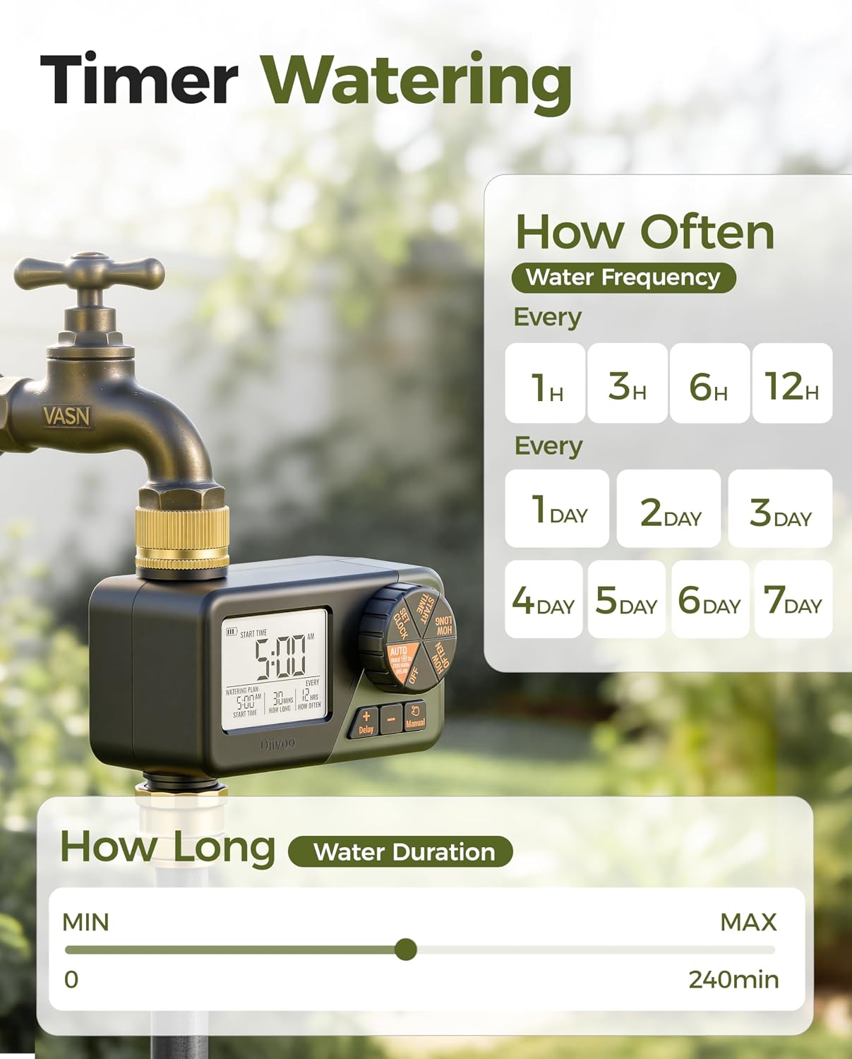 Diivoo Brass Hose Timer, Programmable Garden Timers for Watering | IP66 Waterproof, Large Display Easy Programming