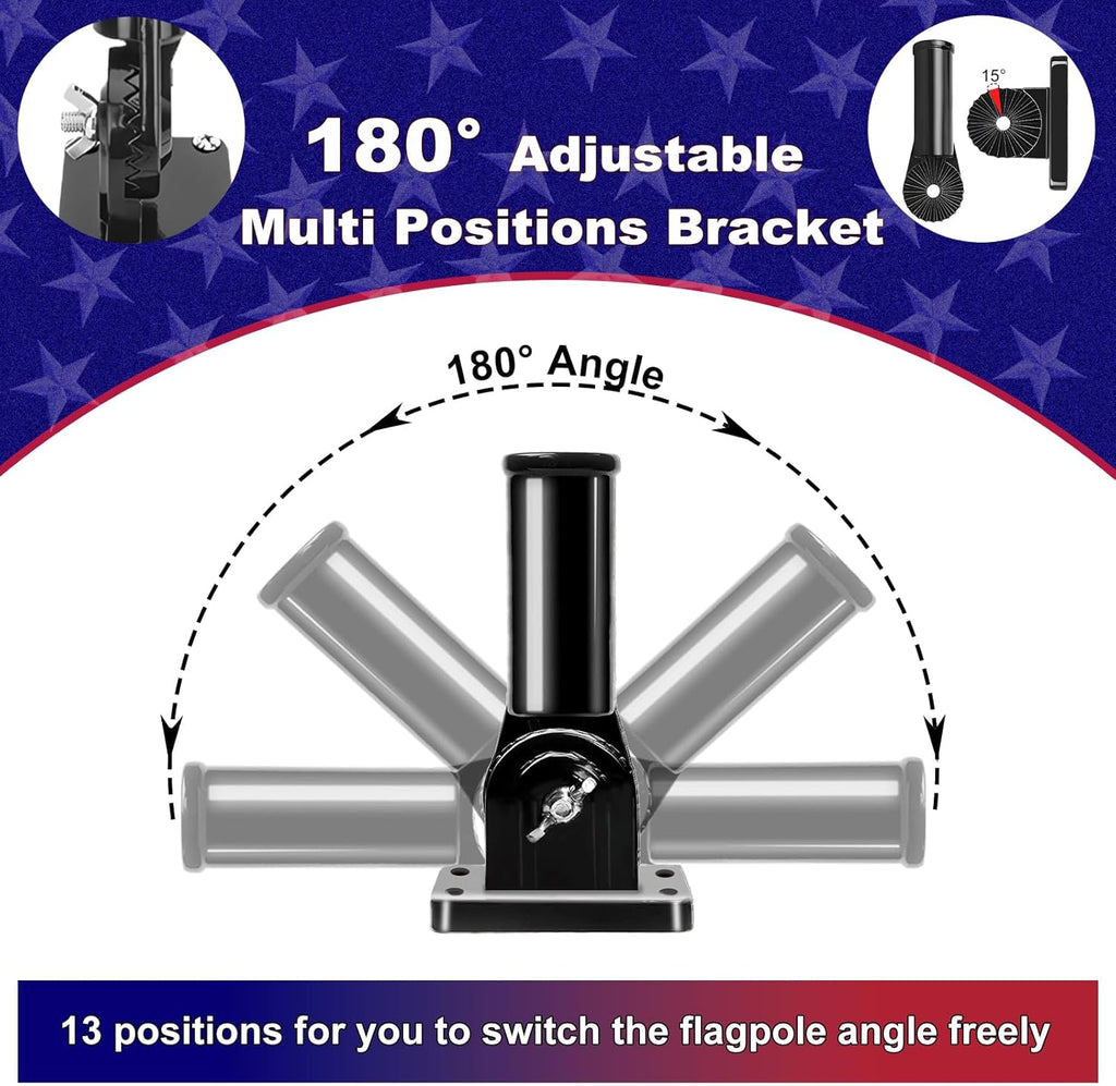 ZMTECH 2 Pack 6FT Black Flag Pole Kit for Outside House with Solar Light & American Flag, 180° Adjustable Bracket and