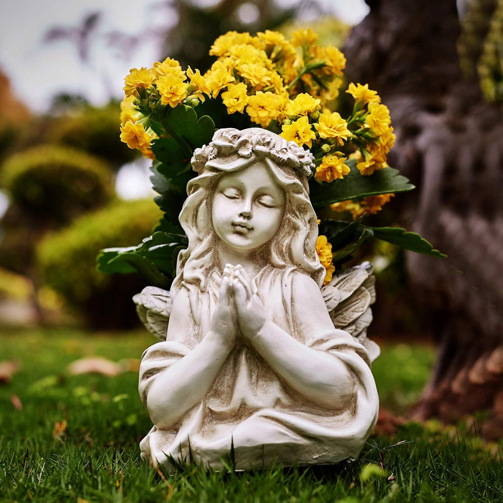 Praying Angel Bust Garden Statue Planters, Angel Wing Planters Pots Mini Vase for Patio, Lawn, Yard Art, Cemetery Grave