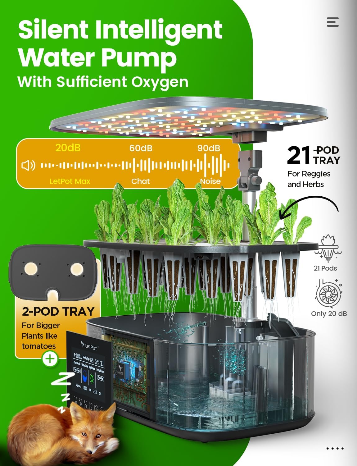 LetPot LPH-Max Hydroponics Growing System Kit, 21 Pods APP & WiFi Automatic Controlled Smart Indoor Garden with 36W LED