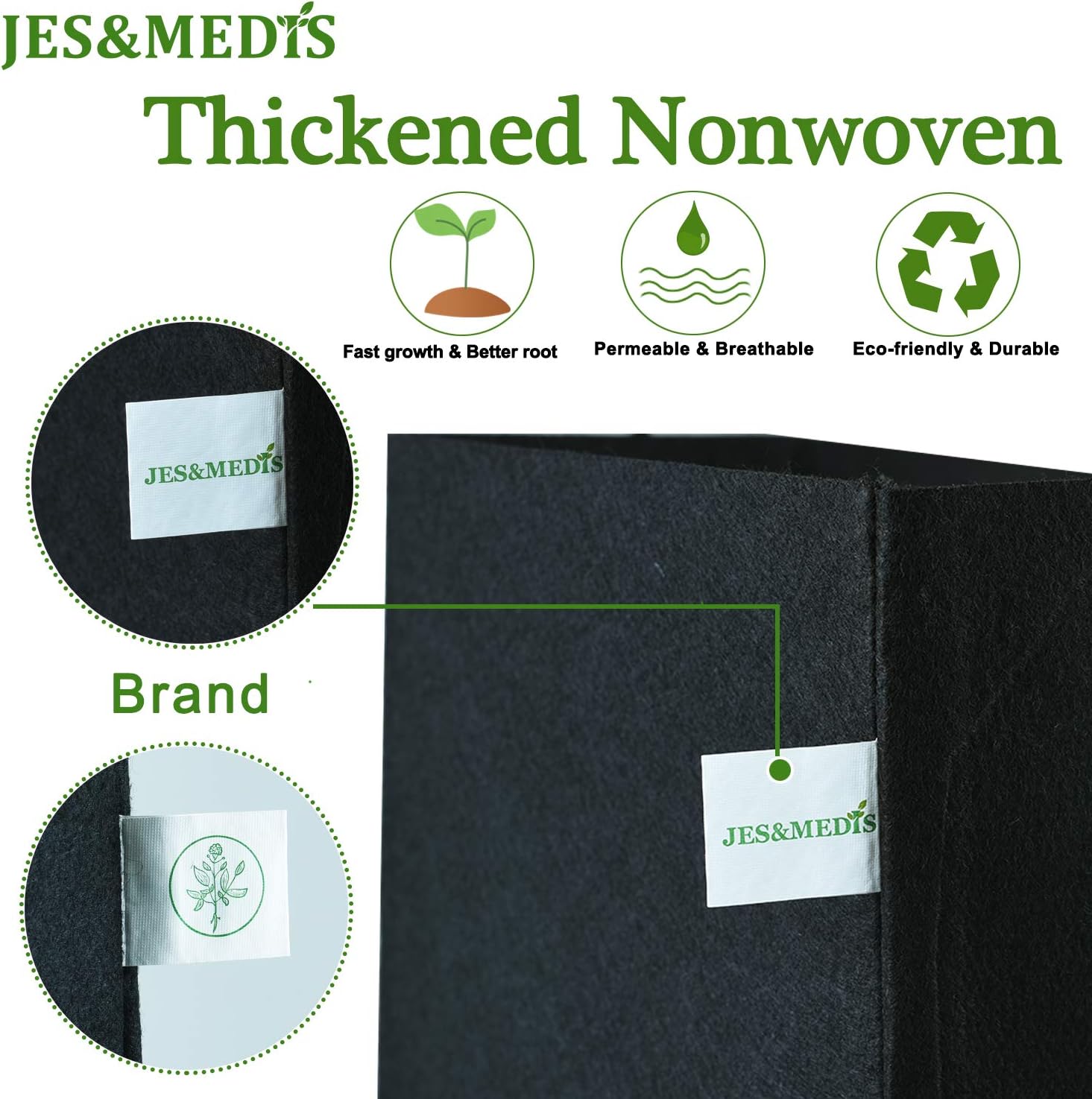 JES&MEDIS 6-Pack 45 Gallon Plant Grow Bags Thick Aeration Non Woven Fabric Flower Vegetable Pots with Handles Garden