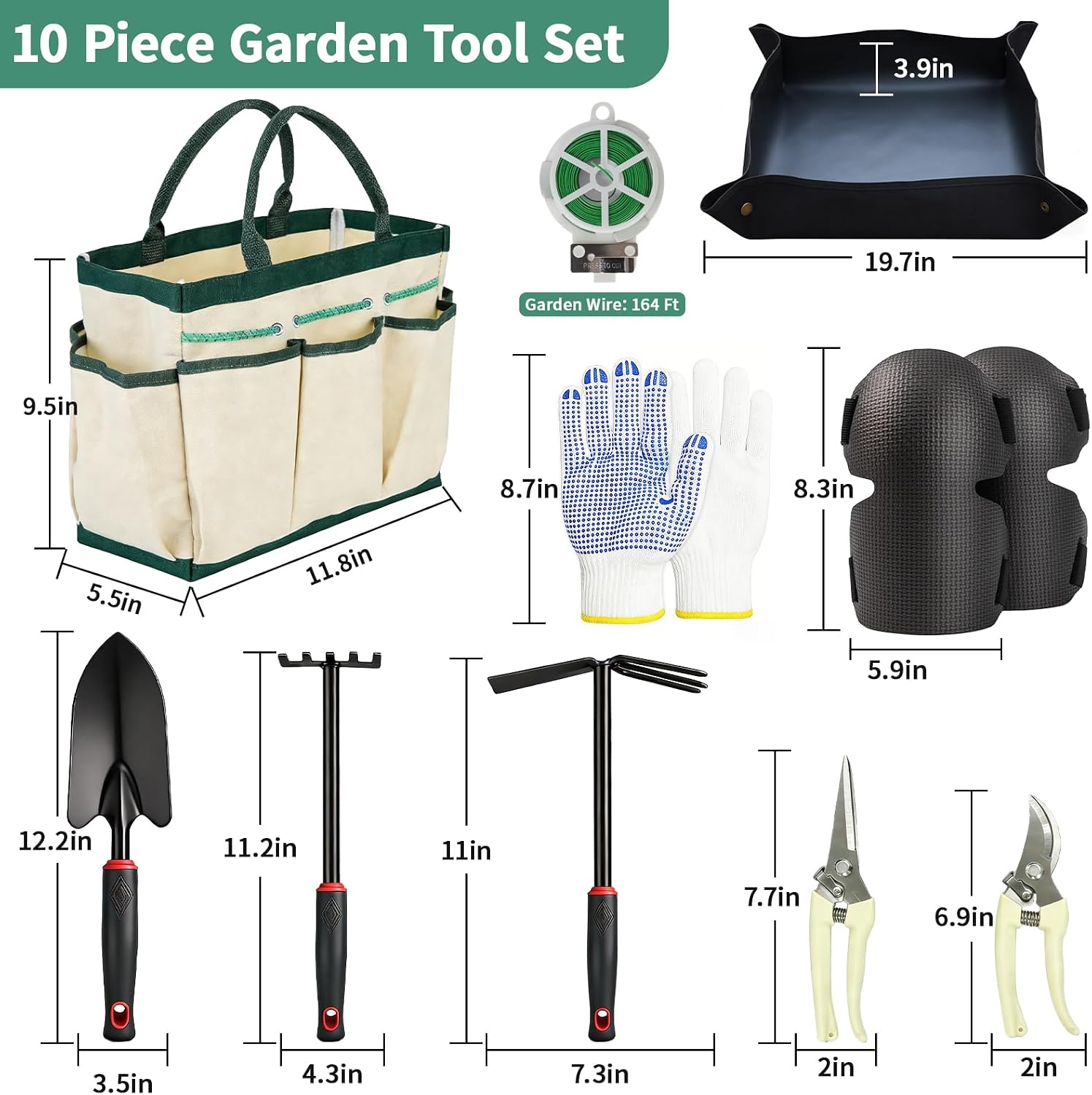 10PCS Gardening Tools Set, Heavy Duty Garden Hand Tool with Storage Bag Rust-Resistant Steel Built to Resist Bending