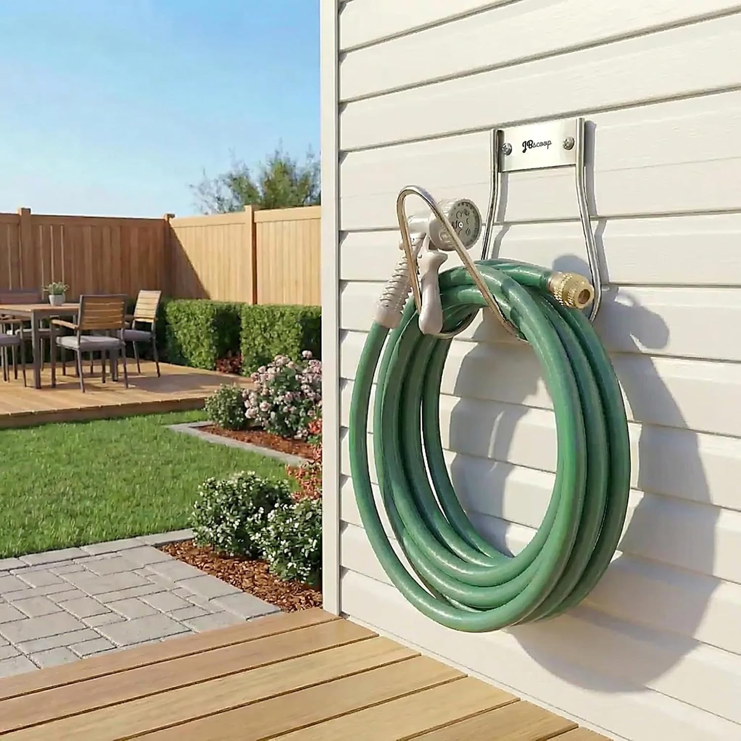 JBscoop Garden Hose Holder Stainless Steel Small Wall Mount Garden Hose Hook, Ideal for Water, Air, Hydraulic Hose