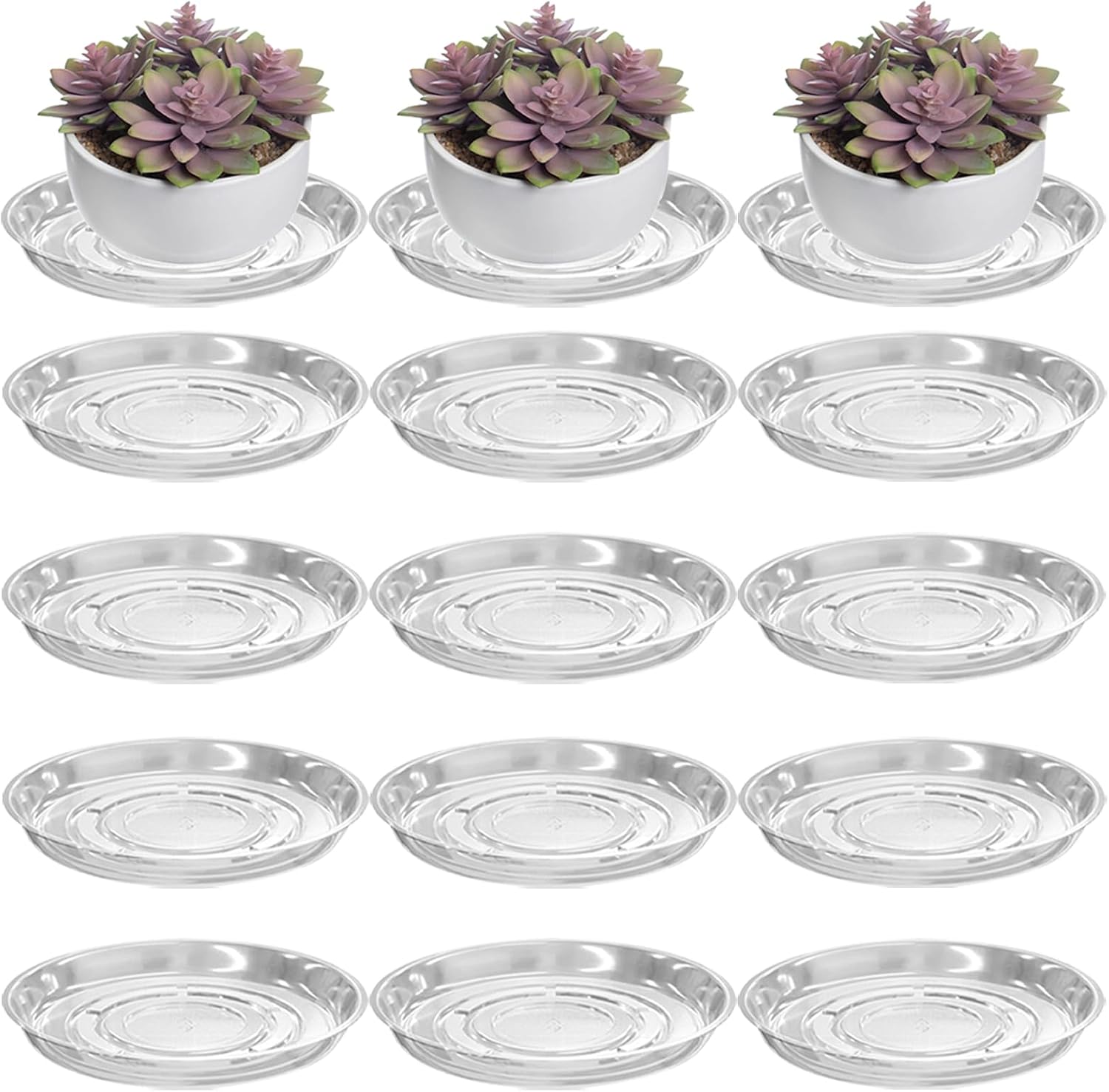 12 Packs 18 Inches Large Clear Plant Saucers for Indoor Outdoor Use Heavy Duty Plastic Plant Trays for Planter Bulk