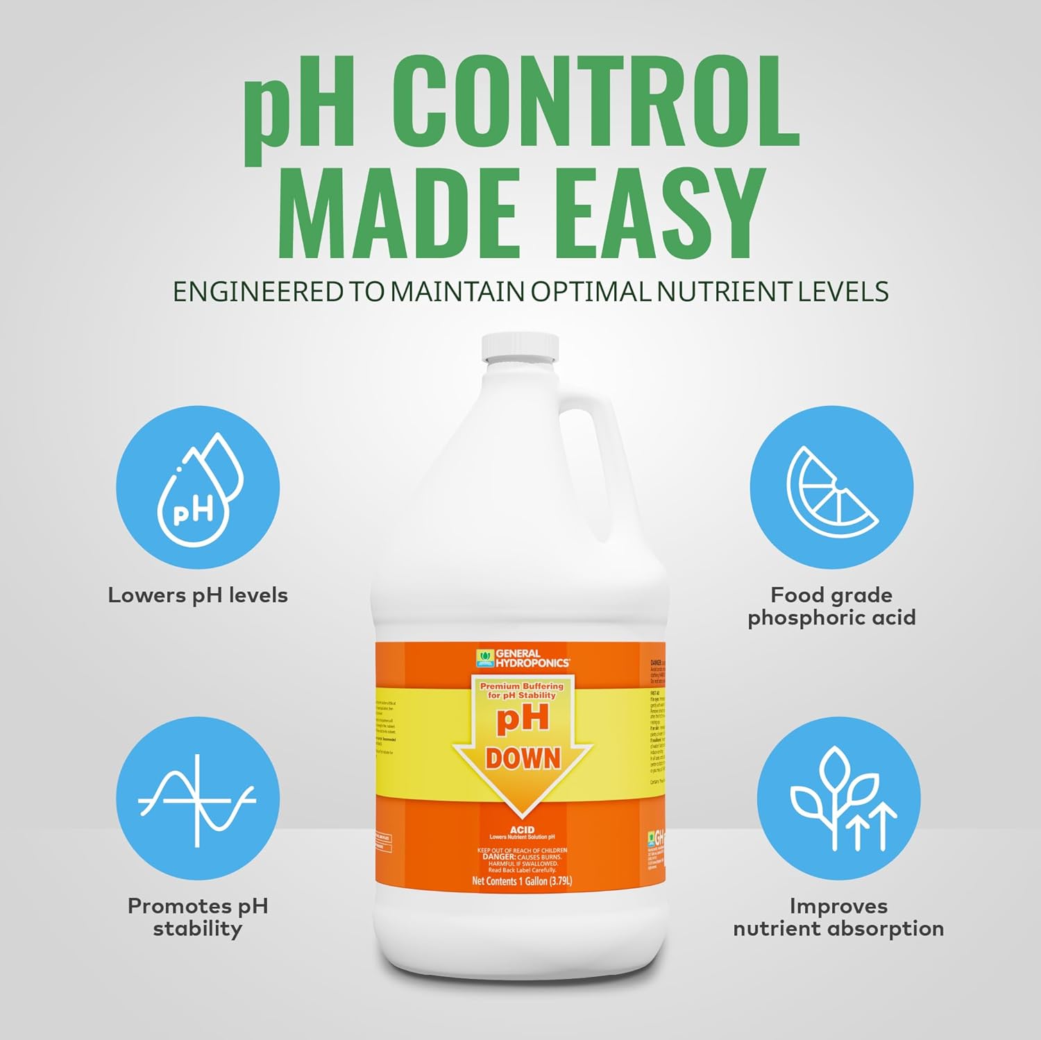 General Hydroponics pH Down Liquid Premium Buffering For pH Stability, 1-Gallon