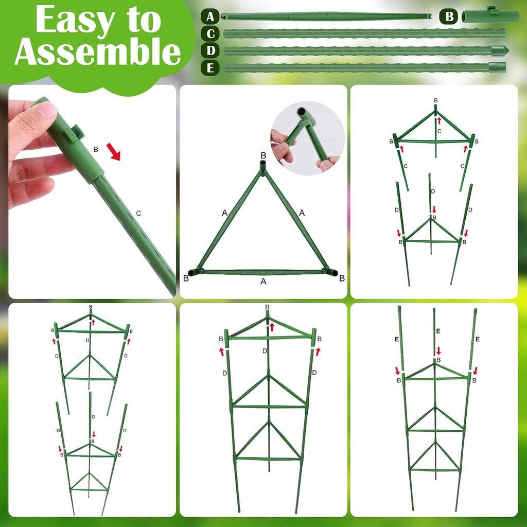 4 Pack Tomato Cages 55 x 12 Inch for Garden with 11 Gallon Round Planter | Pots Grow Bags with Heavy Duty Triangle