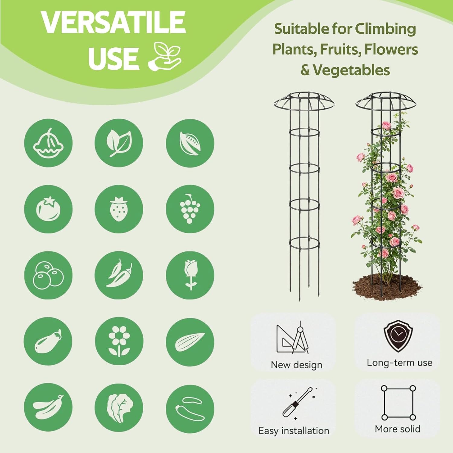 Garden Trellis for Climbing Plants Outdoor - Unique Umbrella Top Round Trellis for Indoor Potted Plant - 64" Tall
