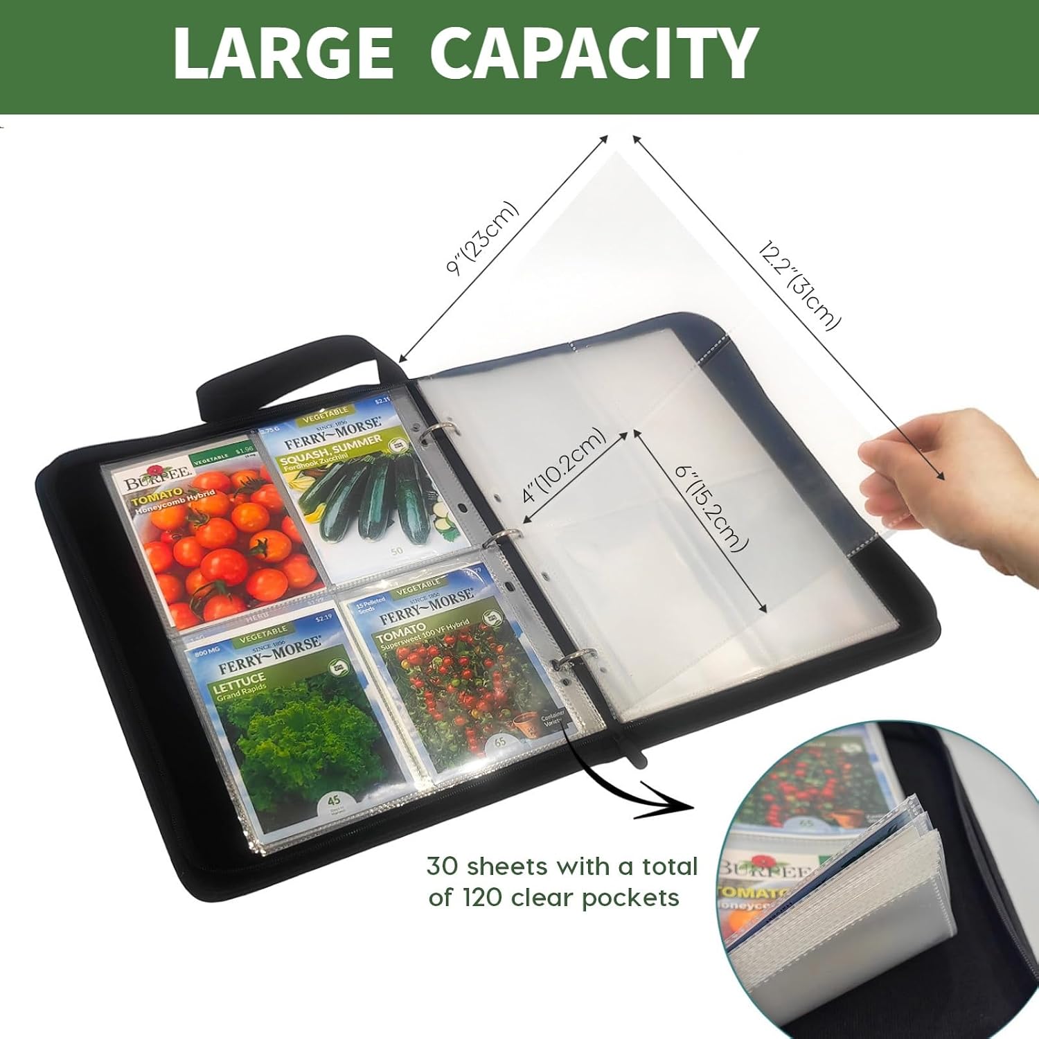 Zippered Seed Storage Organizer Binder with Handle
