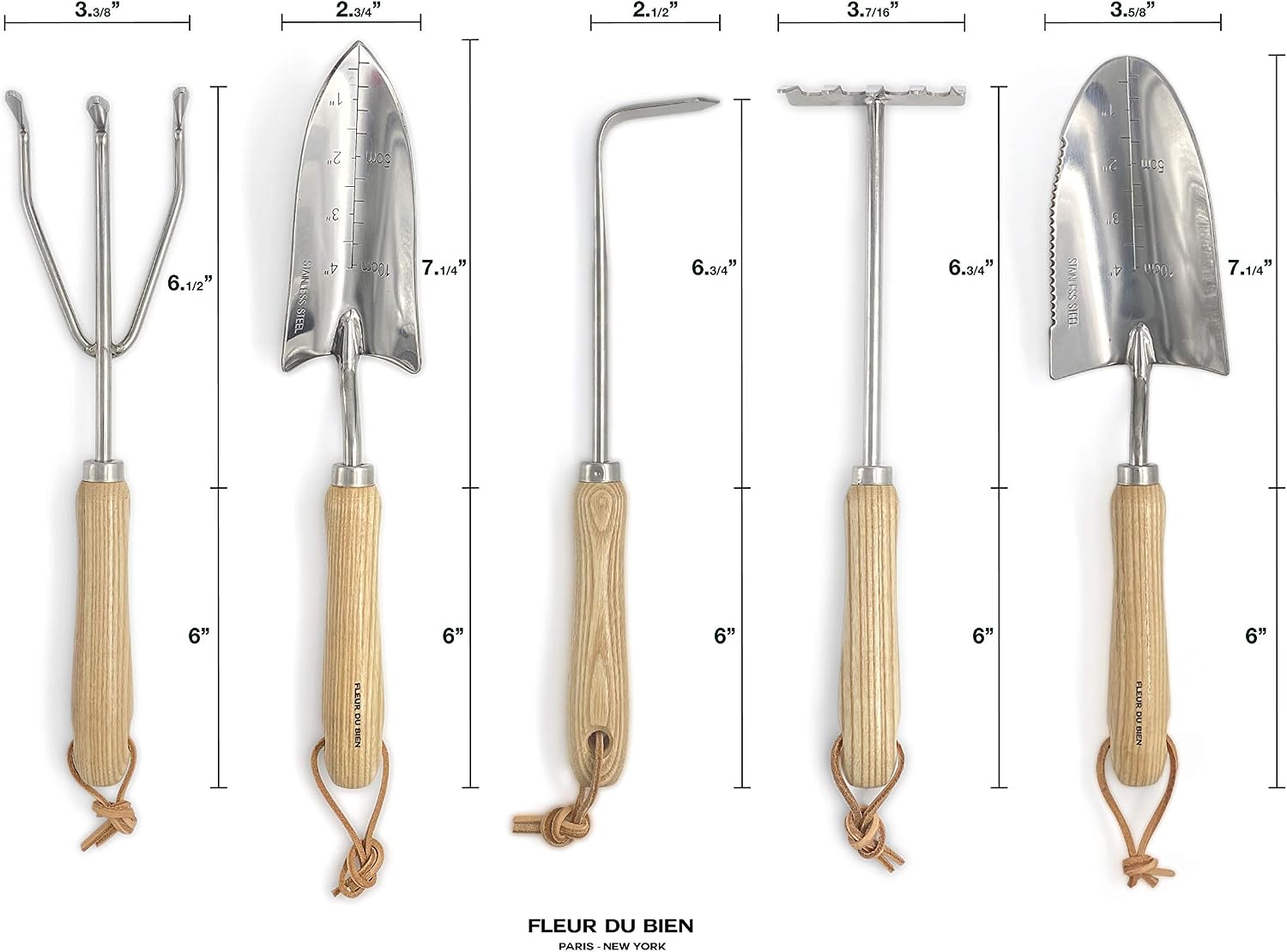 6 Piece Stainless Steel Heavy Duty Garden Tools Set, with Ash Wood Handle and Non-Slip Rubber Grip Pruner, Premium