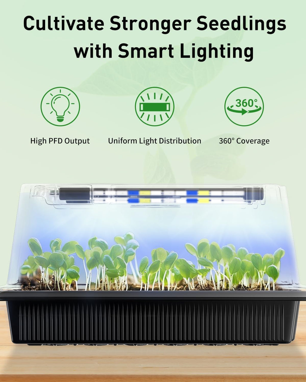 Pawfly Seed Starter Trays, 2 Pack 80 Cells Seed Starter Kit | Adjustable Grow Light Bars & 3.5" Humidity Domes, Seeding