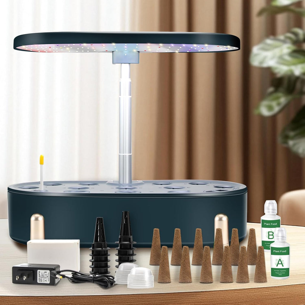 Hydroponics Growing System Indoor Garden:12 Pods Plant Kit Aeroponic Herb Vegetable Growth Lamp Countertop with LED