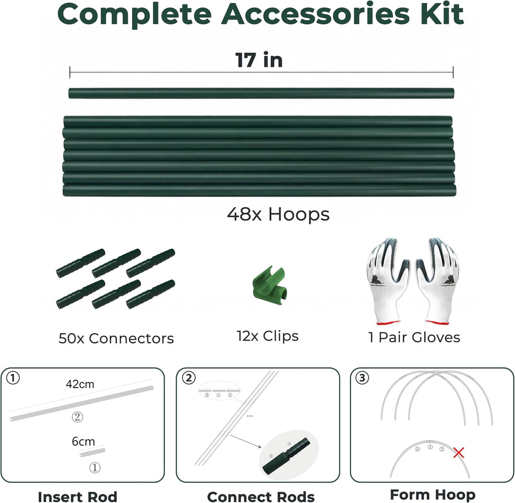 Gardzen Garden Hoops for Raised Beds | Greenhouse Hoops, DIY Kit for Row Cover Garden Netting, All Season Plant