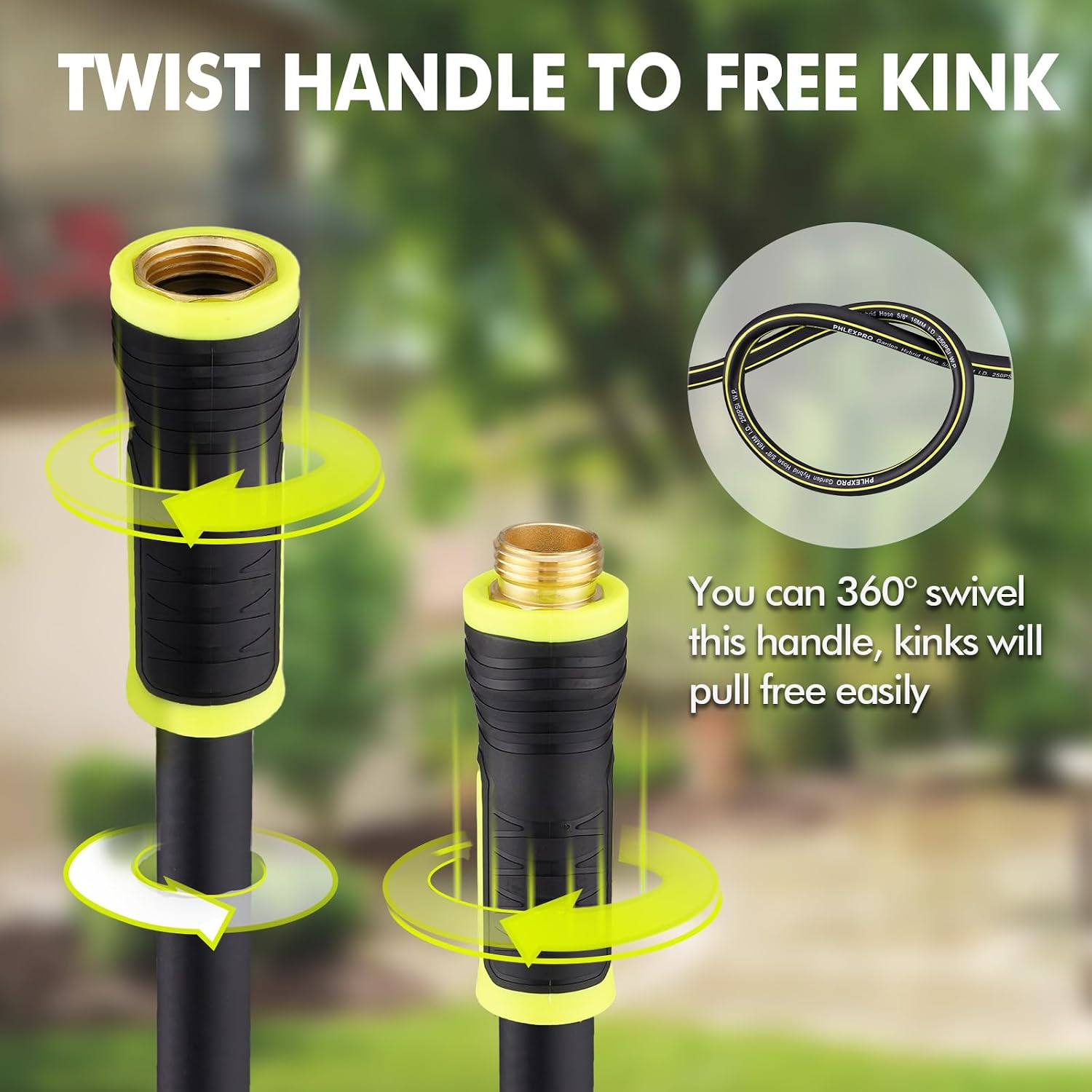 100 FT Garden Hose 5/8", Heavy Duty Rubber, Brass Fittings | 3-Layer Flexible Hybrid, Lightweight Swivel Handle, 100ft