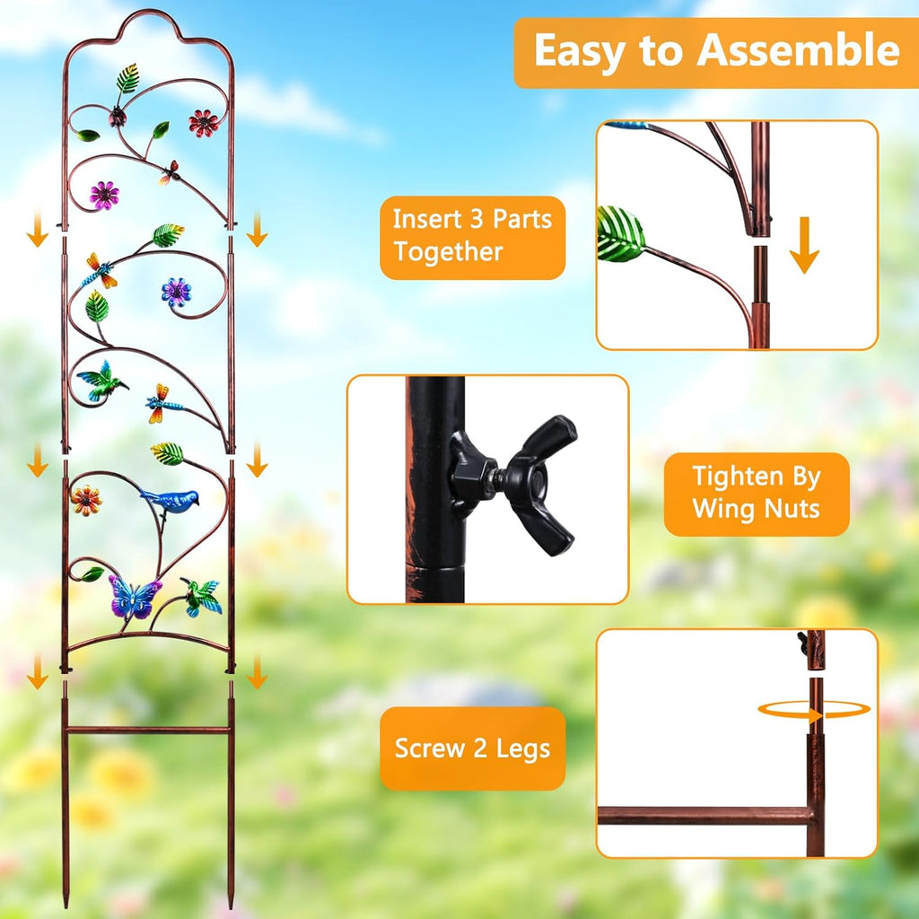 2 Pack Garden Trellis for Climbing Plants, Metal Decorative Vegetables Flowers Vines Fence Trellis for Outdoor Patio