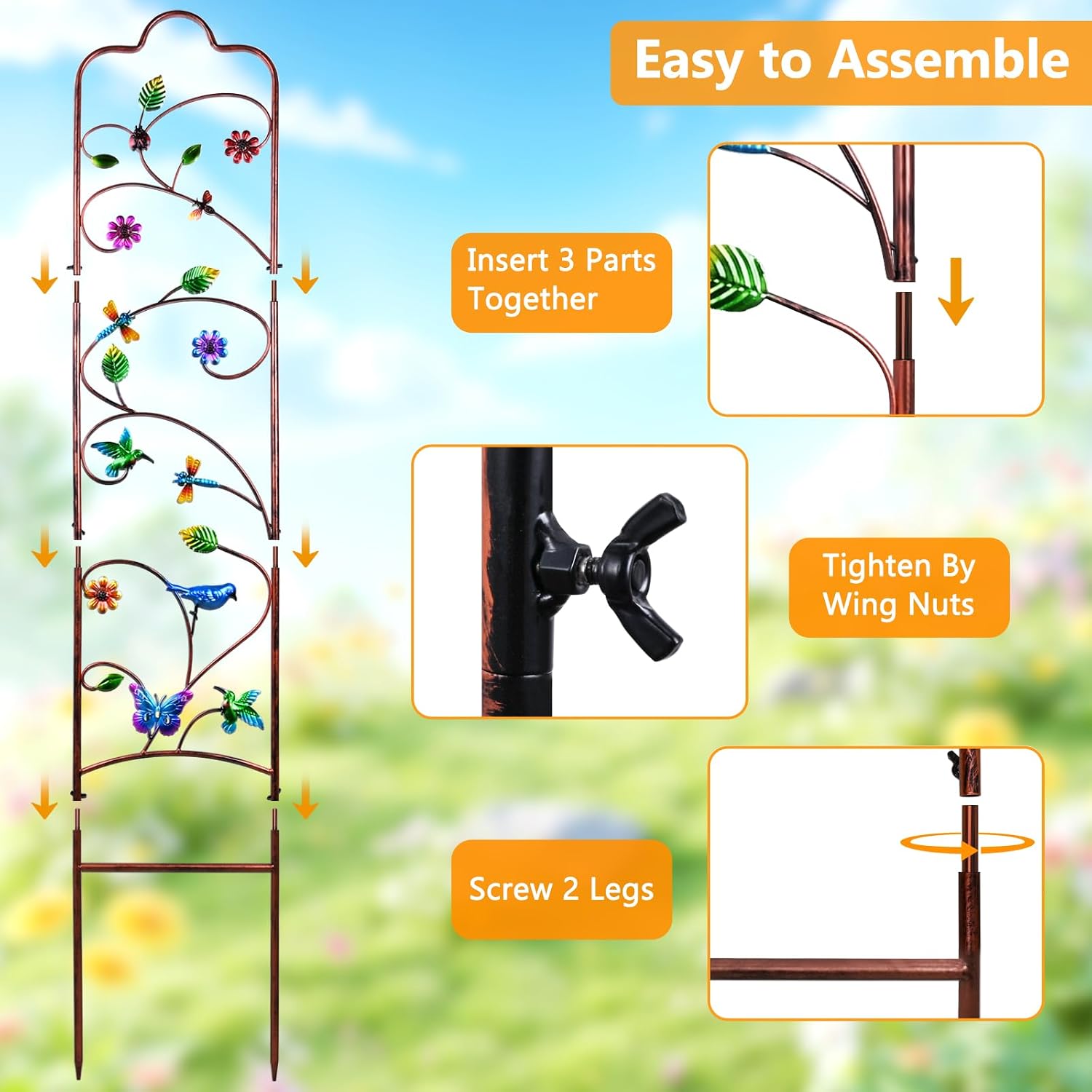2 Pack Garden Trellis for Climbing Plants, Metal Decorative Vegetables Flowers Vines Fence Trellis for Outdoor Patio