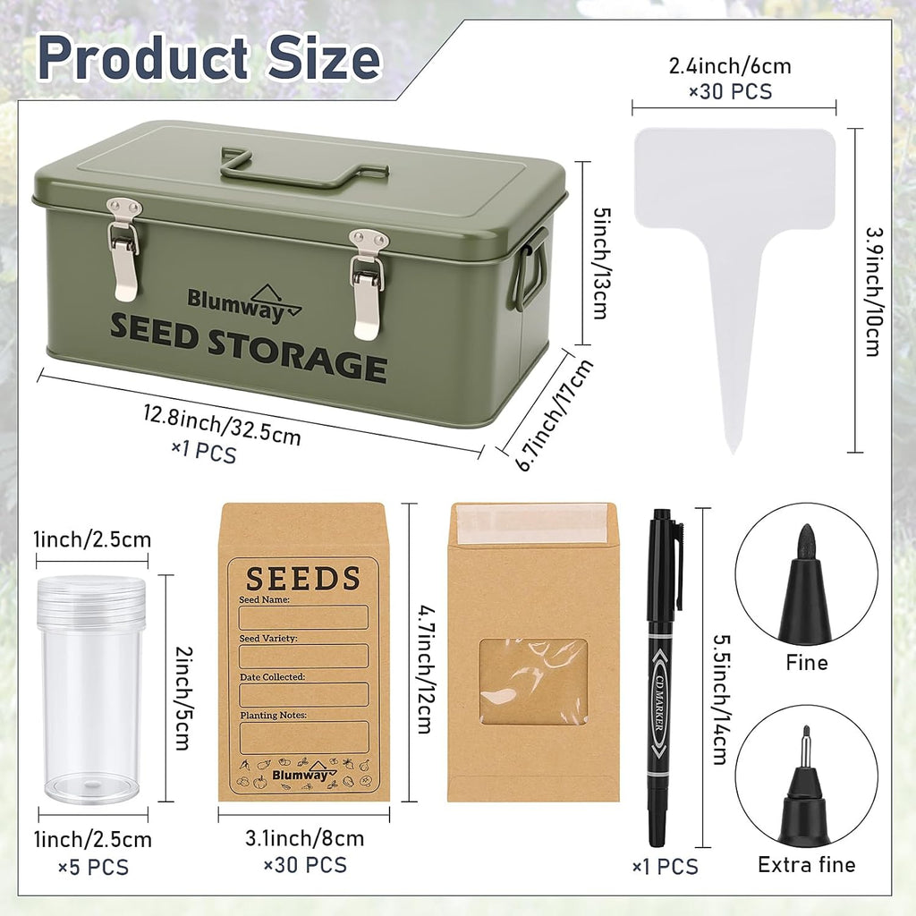 Seed Storage Organizer, Metal Seed Saving Box with Lid, Seed Storage Container with Safety Locks, 4 Compartments Seed