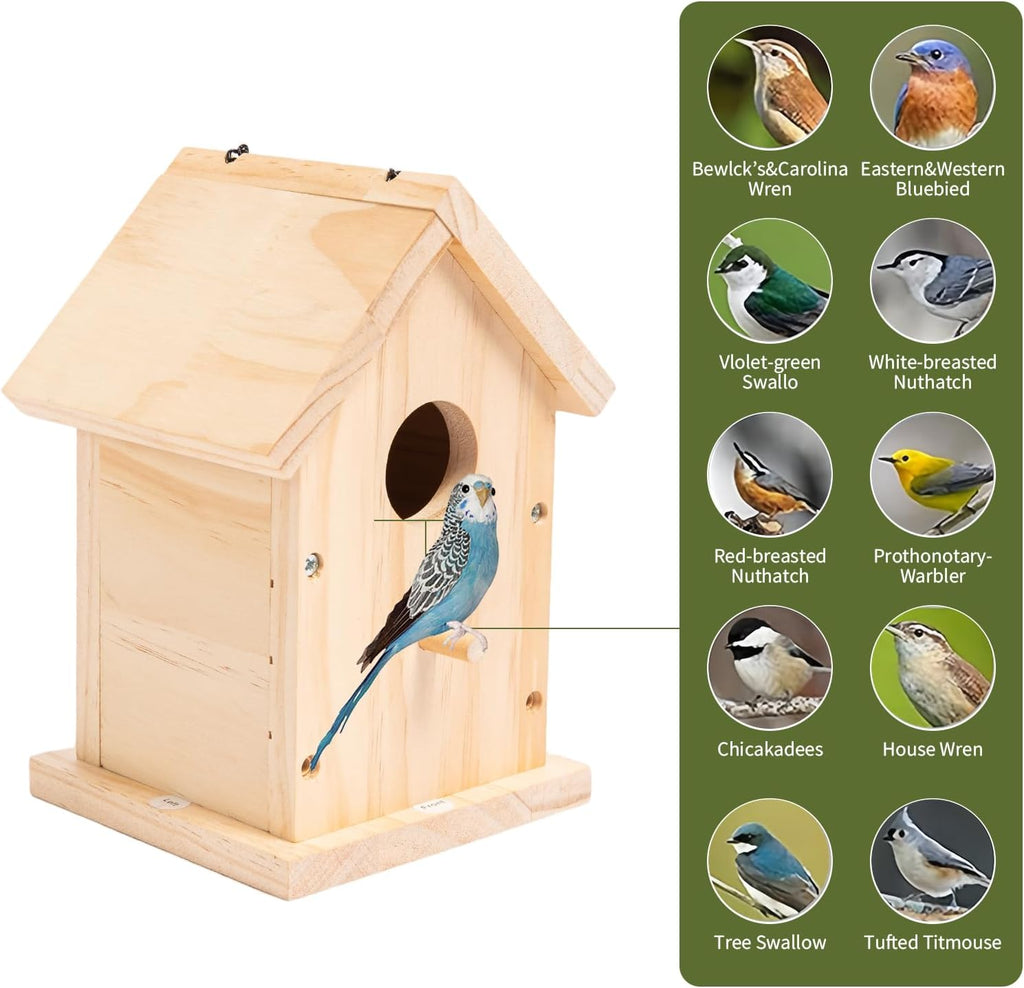 HPC Decor 2 Pack Bird Houses for Outside w/Chain,Natural Wooden Birdhouses Kit for Outdoors w/Predator Guard,Hanging