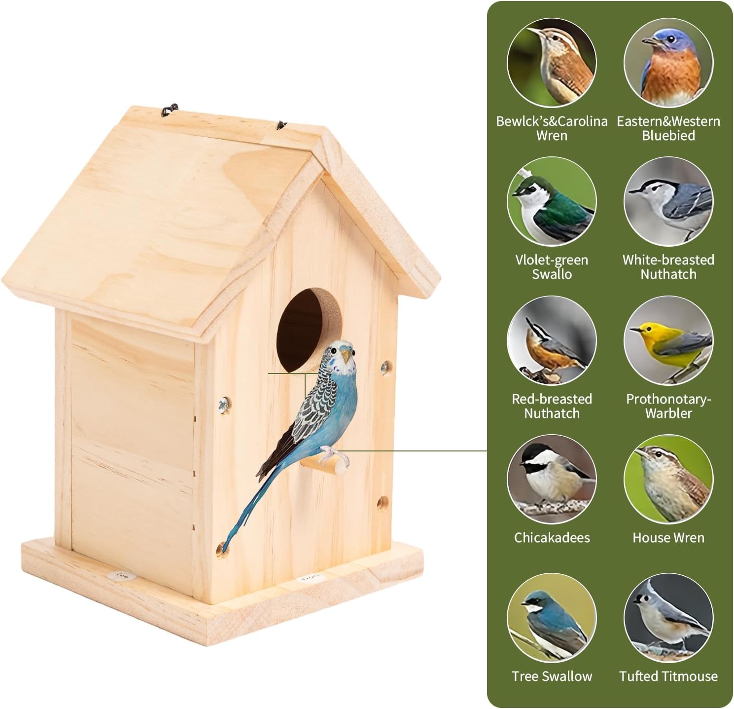HPC Decor 2 Pack Bird Houses for Outside w/Chain,Natural Wooden Birdhouses Kit for Outdoors w/Predator Guard,Hanging