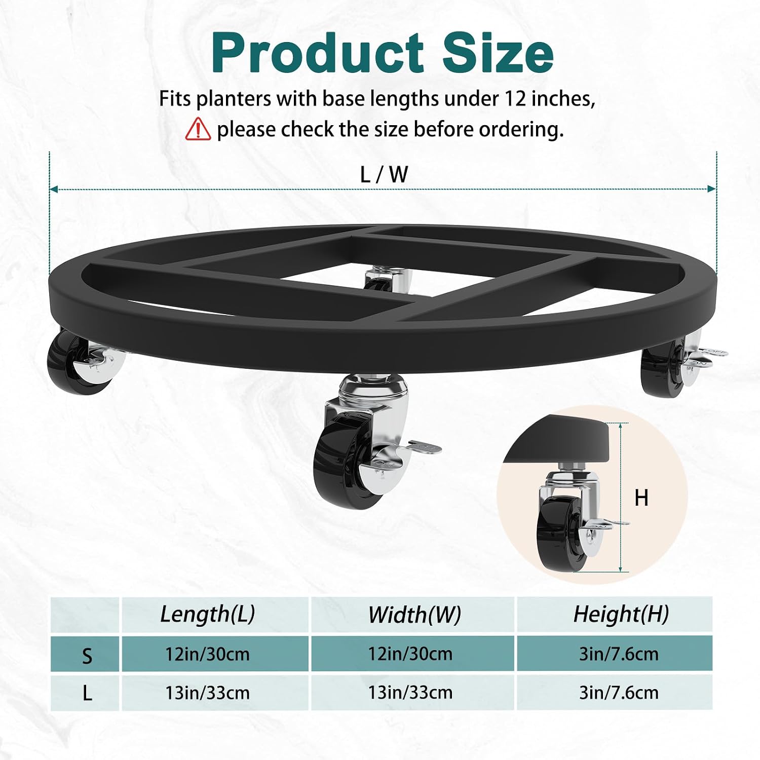 12" Metal Plant Caddy with Wheels, 2 Pack Rolling Plant Stand | Heavy Duty Plant Rollers with 360 Degree Lockable
