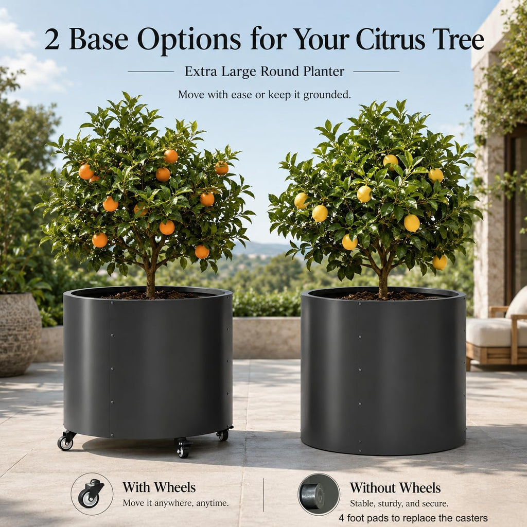 2 Pack Rolling Planter for Tree,Large Metal Tree Pots for Outdoor | 22"x 24" Round Planter Box with 4 Drainage Holes &