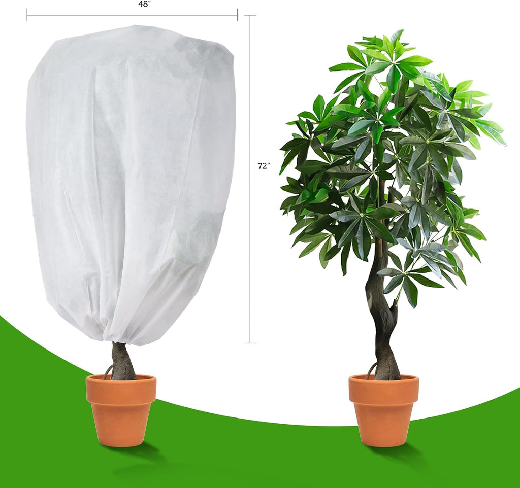 Garutom 2-Pack Plant Covers Freeze Protection 48" x 72" 2.2 oz, Frost Cloth Plants Jacket Drawstring Tree Cover for