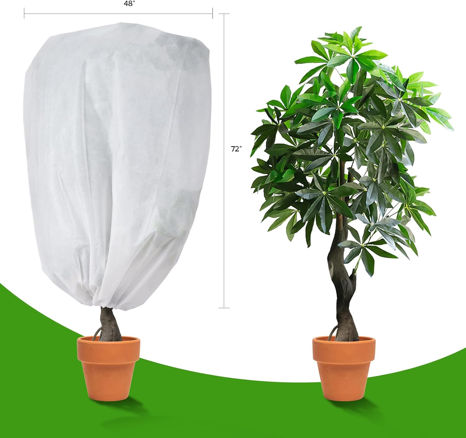 Garutom 2-Pack Plant Covers Freeze Protection 48" x 72" 2.2 oz, Frost Cloth Plants Jacket Drawstring Tree Cover for