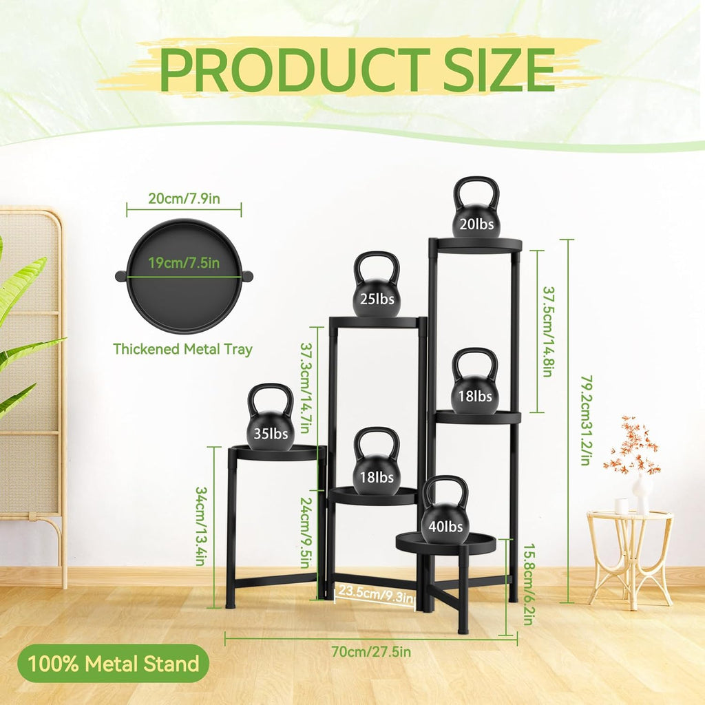 iDavosic.ly Plant Stand Indoor Outdoor, 6 Tier Metal Corner Shelf, Black | Tiered Flower Display Holder, Folding Multi