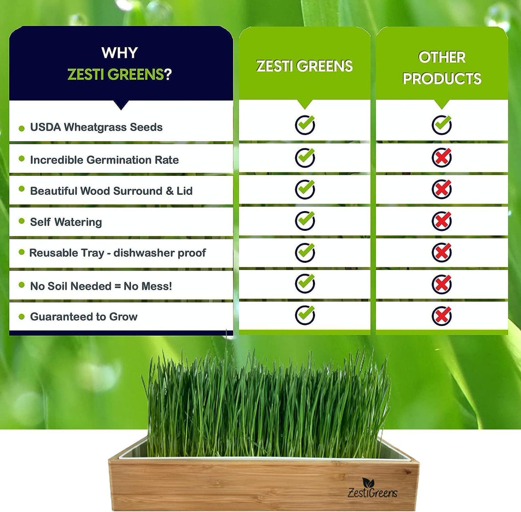 Wheatgrass Growing Kit - Self-Watering Reusable Tray & USA Seeds | Organic kit with soilless grow mats, blackout lid