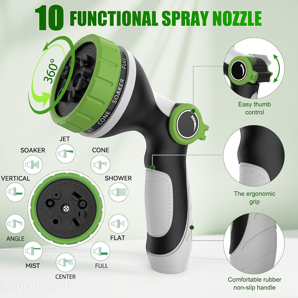 NON-EXPANDABLE Garden Hose 25ft x5/8'', Heavy Duty Flexible Water Hose with 10-Function Sprayer, Lightweight, Leak