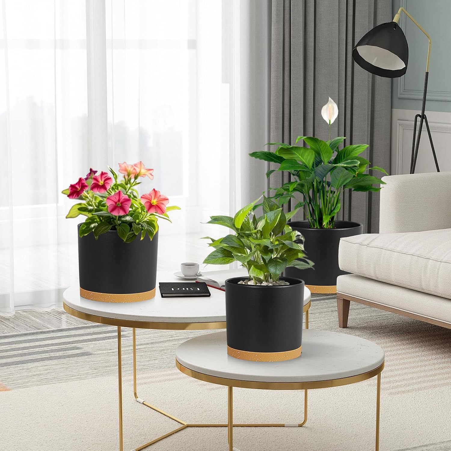 Large Plant Pots Set of 3 – 8", 9", 10" Indoor Flower Pots with Drainage Holes and Saucers, Big Planters for Monstera