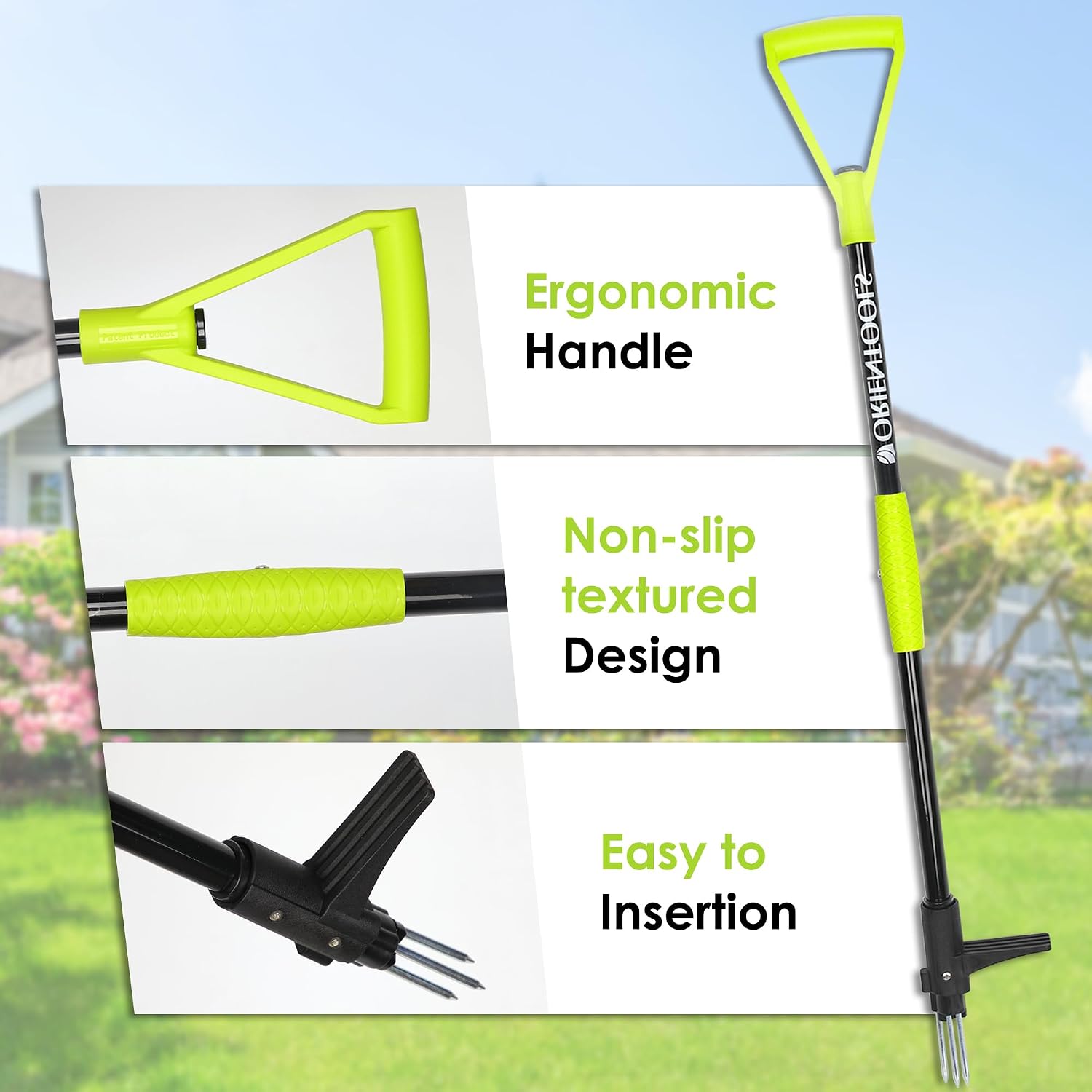 ORIENTOOLS Weed Puller Stand Up Weeder Hand Tool with 3 Claws for Dandelion, Steel Twist Hand Weed Root Pulling Tool