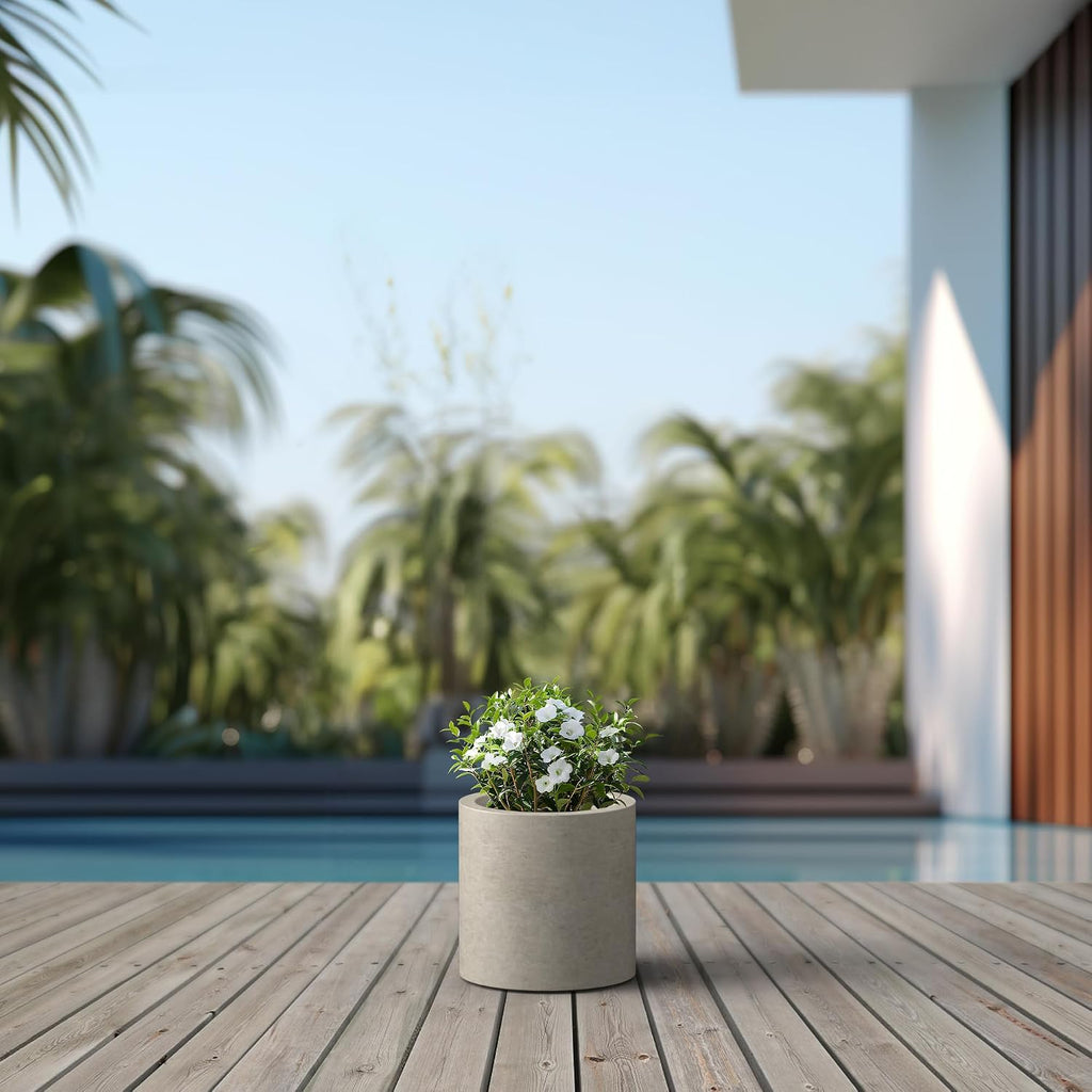 Kante Small Round Cylinder Weathered Concrete Planter 9.8" Tall, Outdoor | Rubber Plug for Indoor, Drainage for Garden