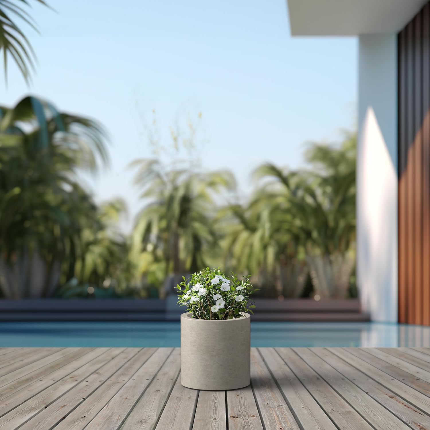 Kante Small Round Cylinder Weathered Concrete Planter 9.8" Tall, Outdoor | Rubber Plug for Indoor, Drainage for Garden