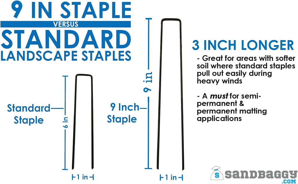 Sandbaggy Landscape Staples 9 Inch Extra Long (11 Gauge) ~ Fabric Pins Garden Lawn Heavy Duty - Fence Anchors - Great