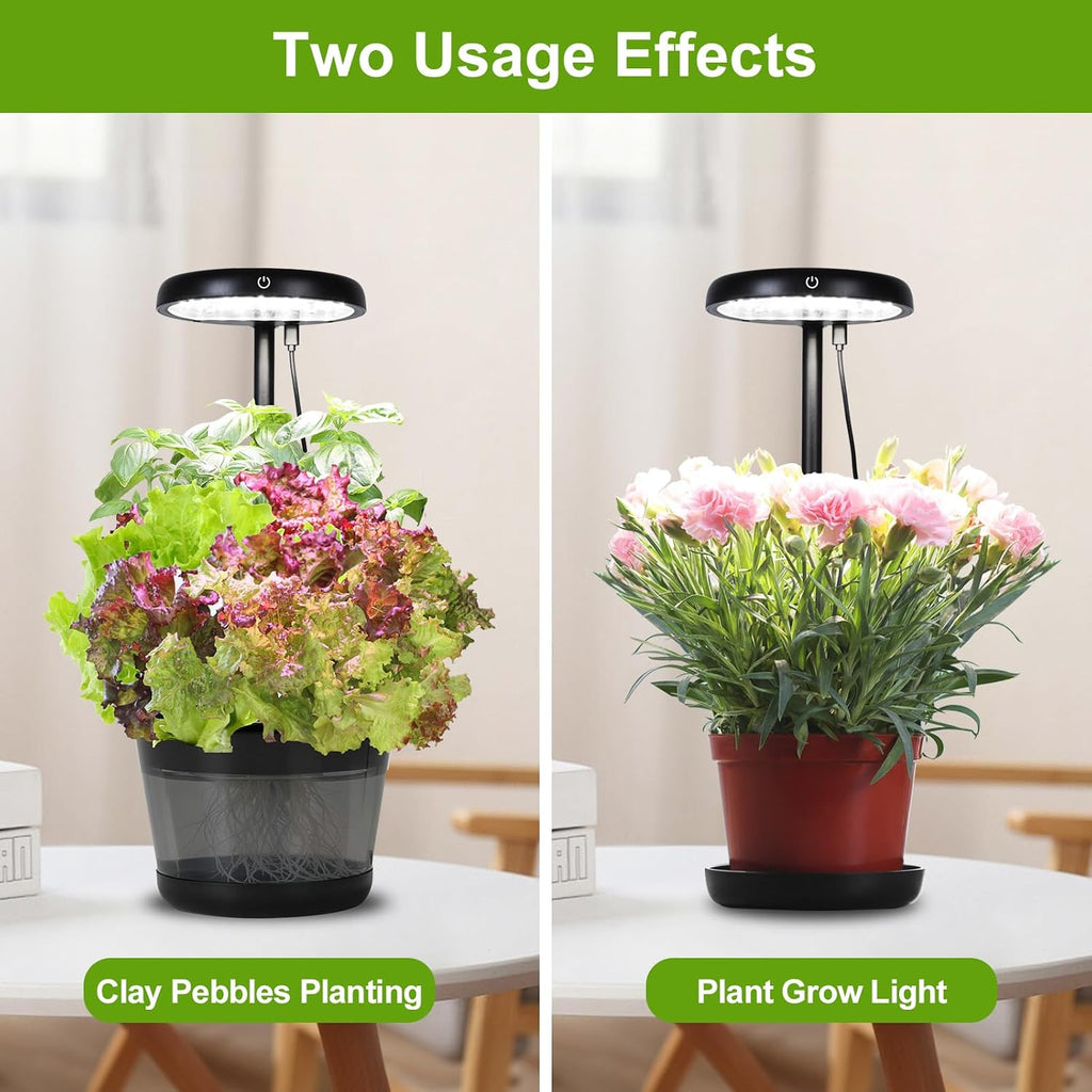 Indoor Clay Pebbles Hydroponic Gardening System with 20W LED Plant Grow Light.The Translucent hydroponic Growing System