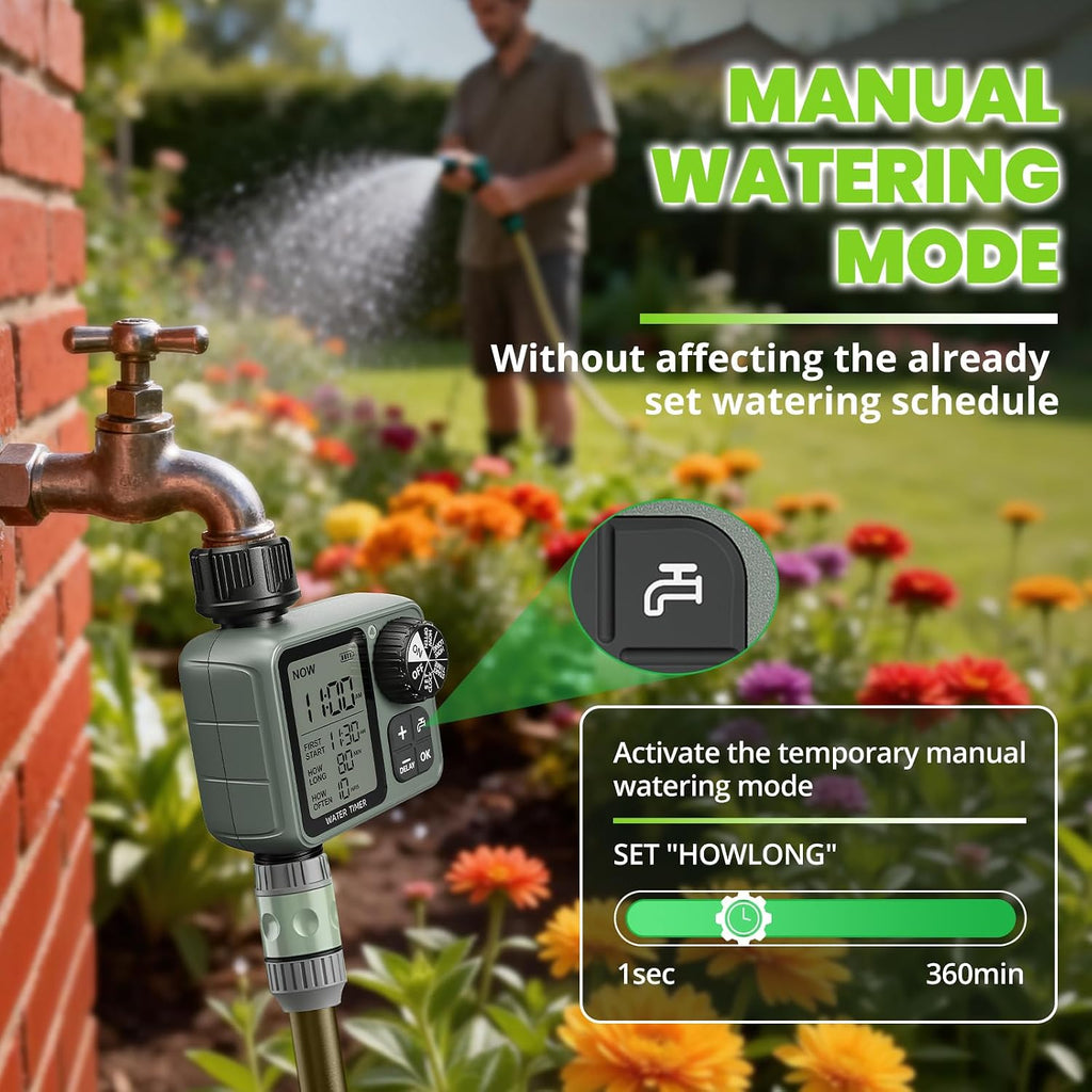 Sprinkler Timer for Garden Hose, Irrigation Water Timer with Rain Delay, Automatic Manual Watering for Lawn Yard