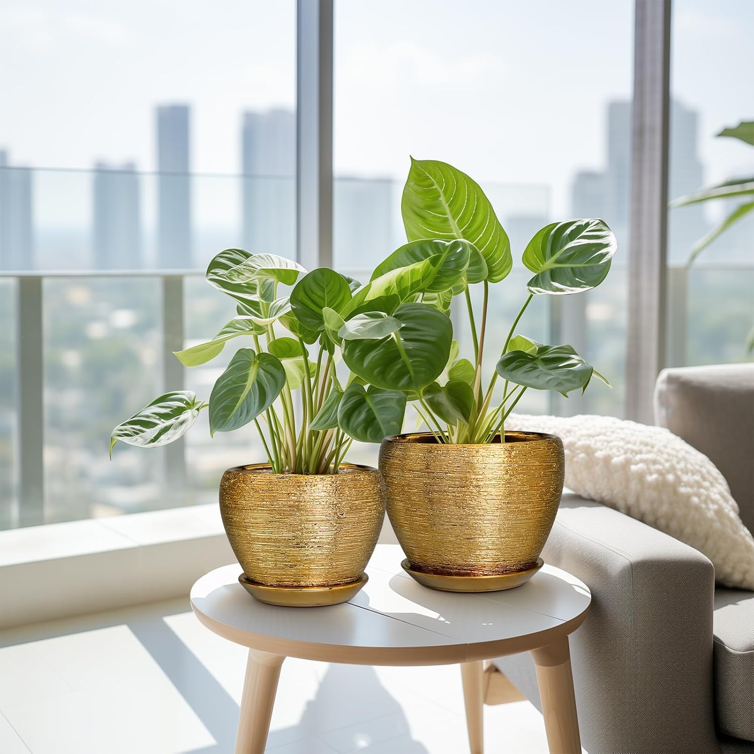 Flower Pots for Indoor & Outdoor Plants - Ceramic Pots 10 Inch, 8 Inch, 6 Inch with Drainage Holes, Saucers