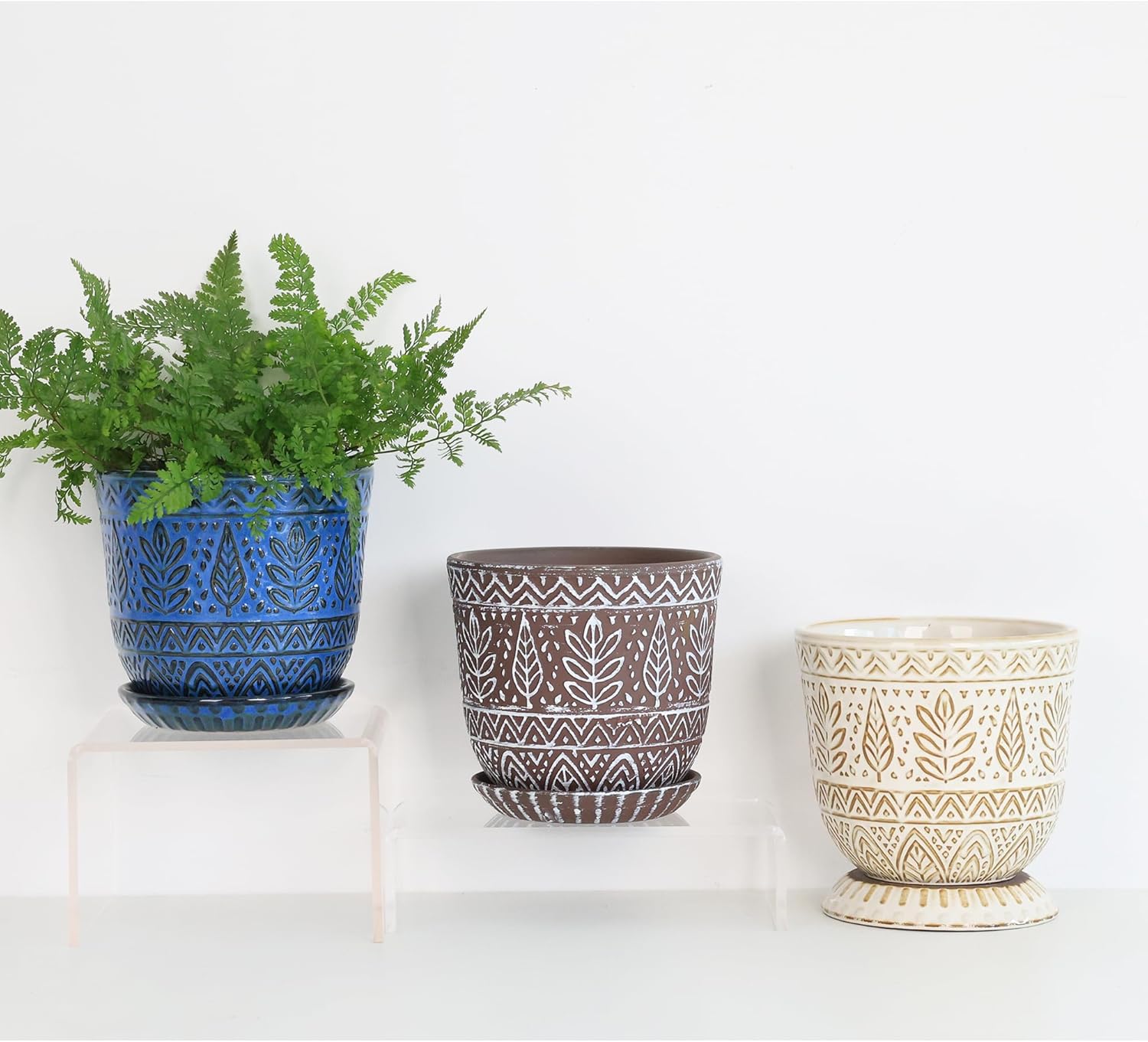 Gepege Ceramic Plant Pots, 6 Inch Indoor Planters with Drainage & Saucers | Ceramic pots for plants with drainage
