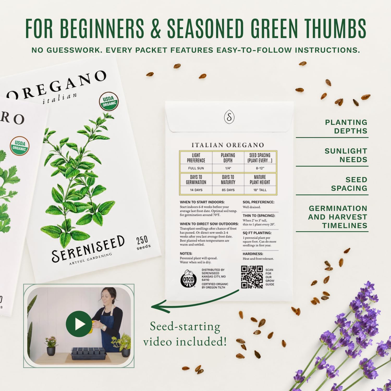Sereniseed Certified Organic Herb Seeds 35-Pack | Non-GMO Heirloom Variety for Indoor Outdoor Culinary Gardening Gift
