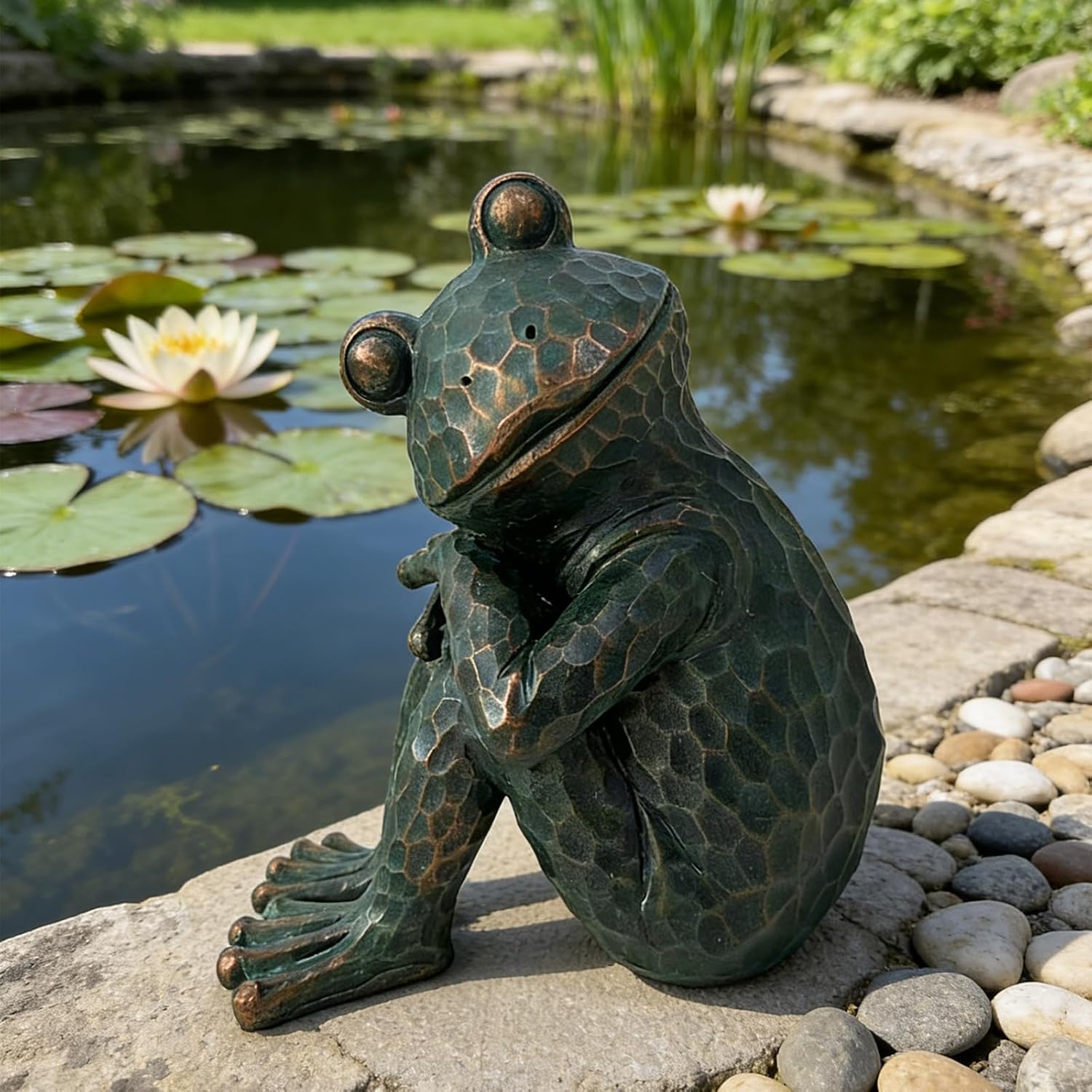 Vintage Verdigris Meditating Frog Garden Statue, 9.8" H | Hand-painted verdigris finish Weather-resistant resin craft