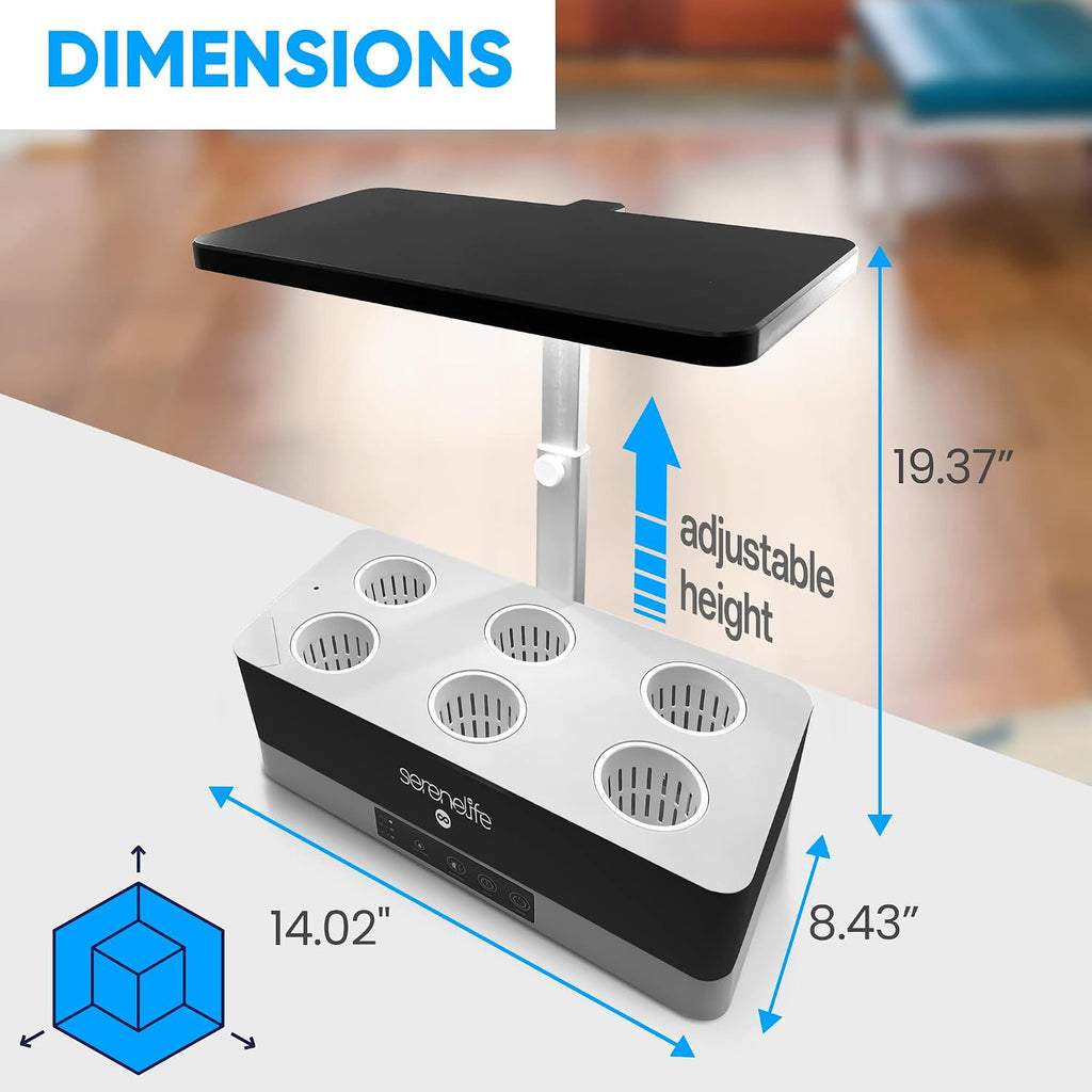 SereneLife Hydroponic Herb Garden - 6 Pod Indoor Kit, Full-Spectrum Grow Light, Adjustable Height, Smart Plant System