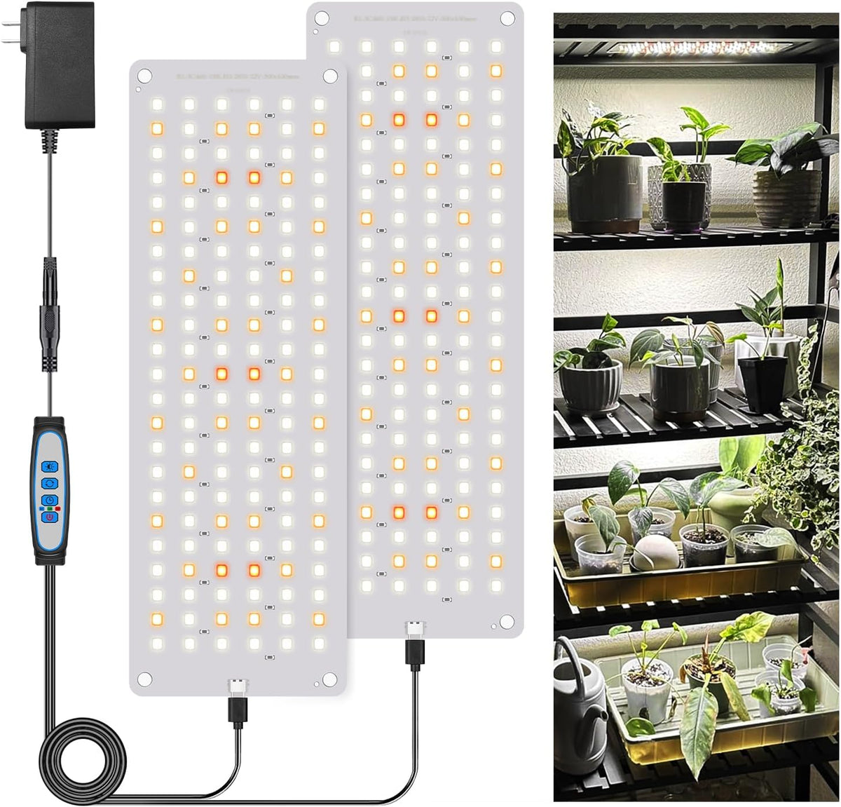 Garpsen Grow Light, 276 LEDs Full Spectrum 6000K Plant Light, 2Panels