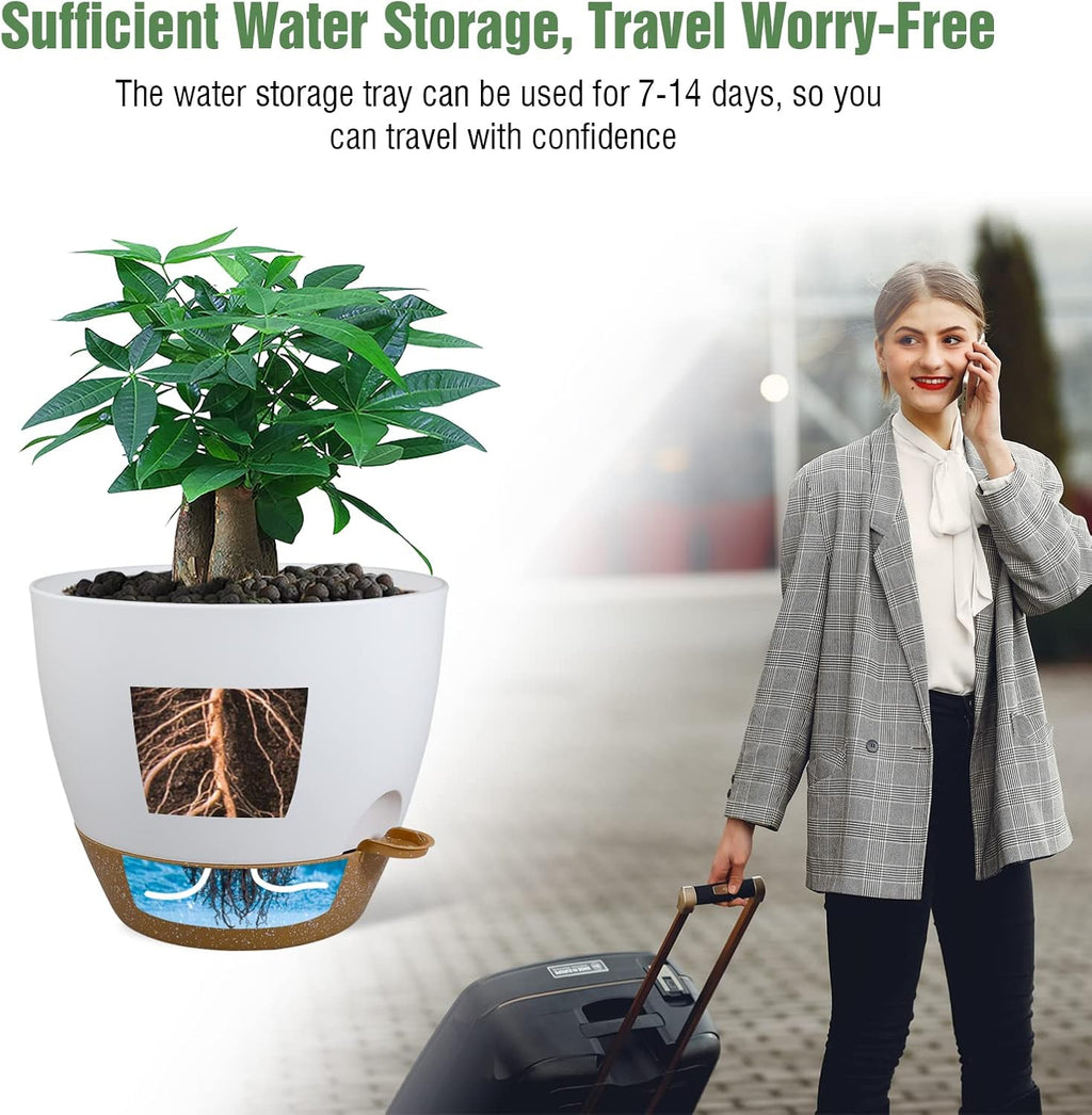 UOUZ 12inch 2Pack Large Self Watering Planters, Plastic Plant Pots with 60oZ Removable Deep Reservoir and Multi Mesh