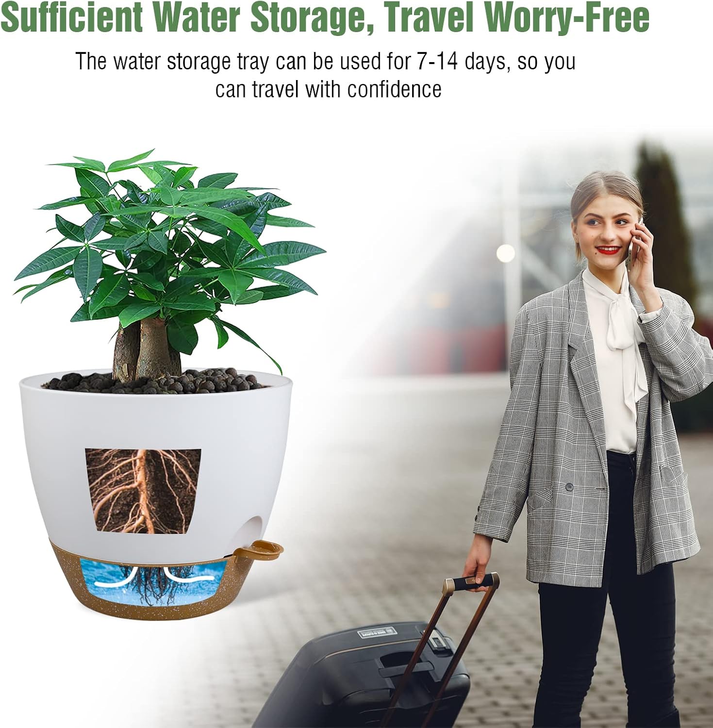 UOUZ 12inch 2Pack Large Self Watering Planters, Plastic Plant Pots with 60oZ Removable Deep Reservoir and Multi Mesh