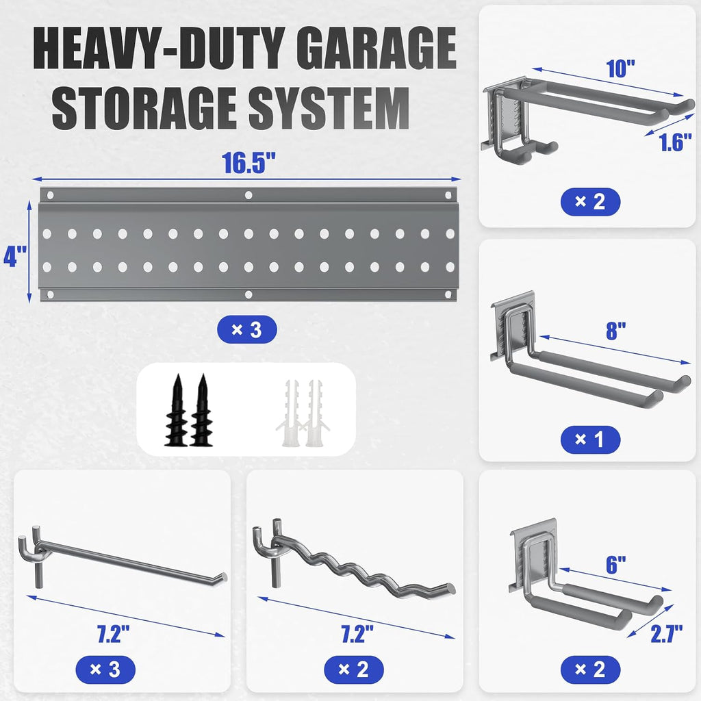 Garage Tool Organizer Wall Mount 49.5 inches with 10 Adjustable Heavy-Duty Hooks, Garage Organization, Garden Tool