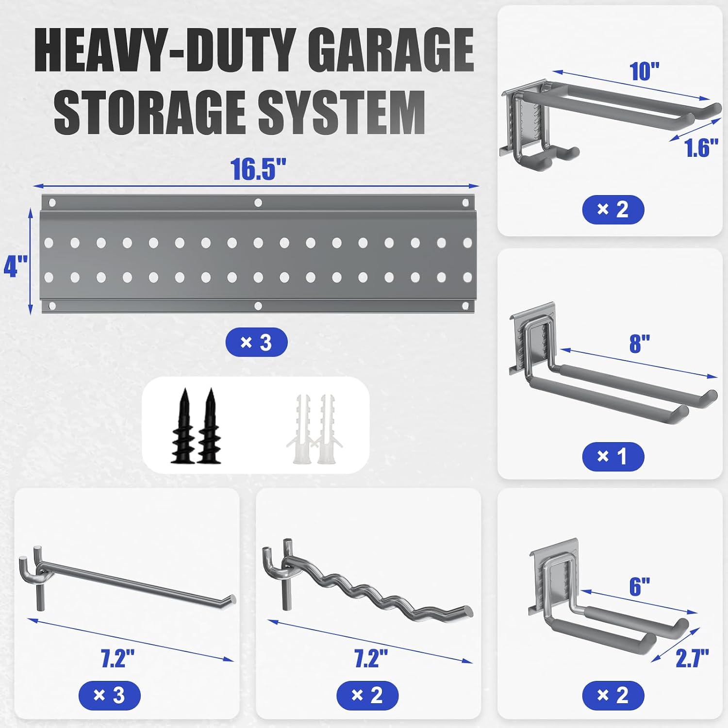 Garage Tool Organizer Wall Mount 49.5 inches with 10 Adjustable Heavy-Duty Hooks, Garage Organization, Garden Tool